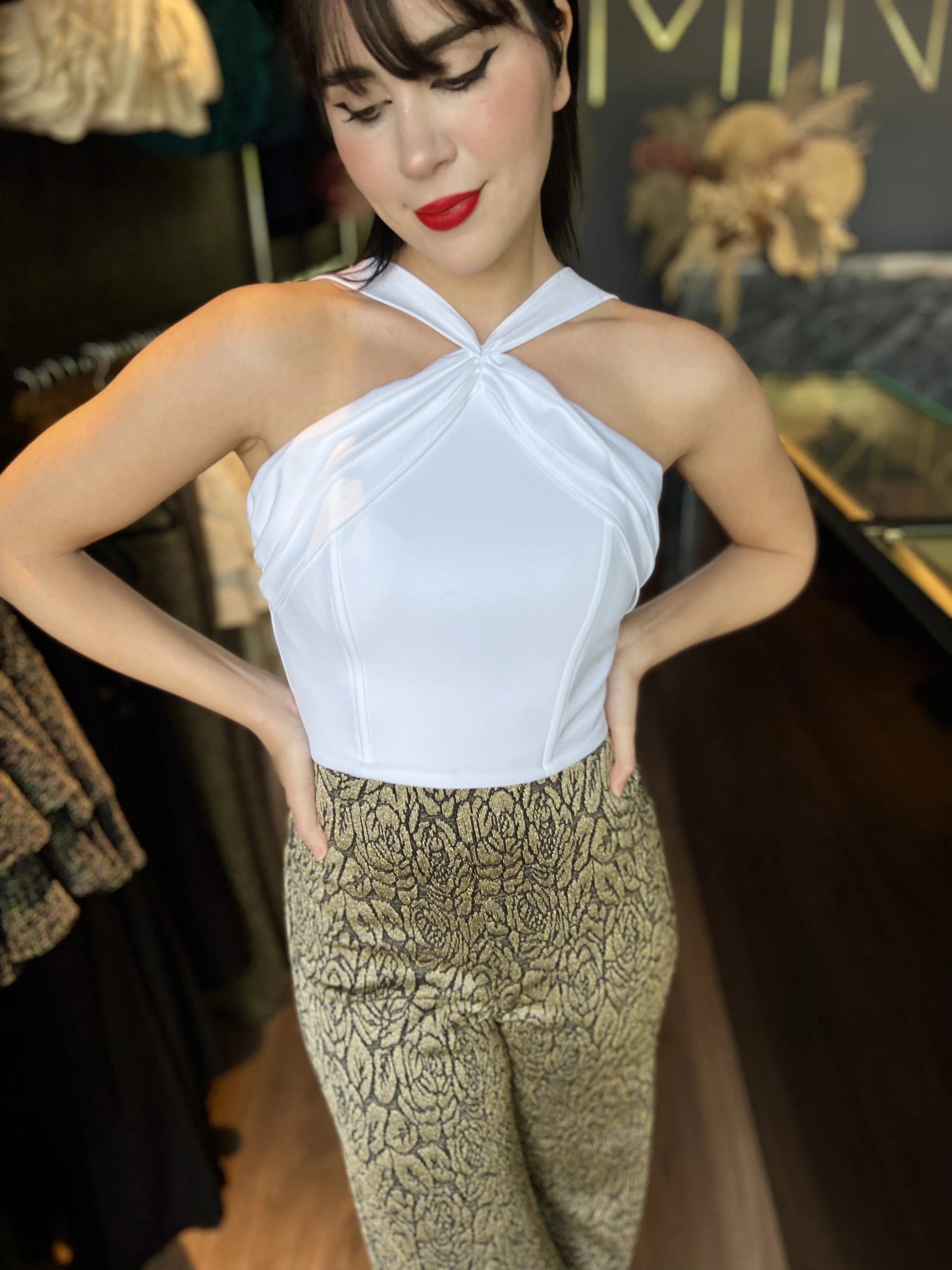 Top Cuello V plisado