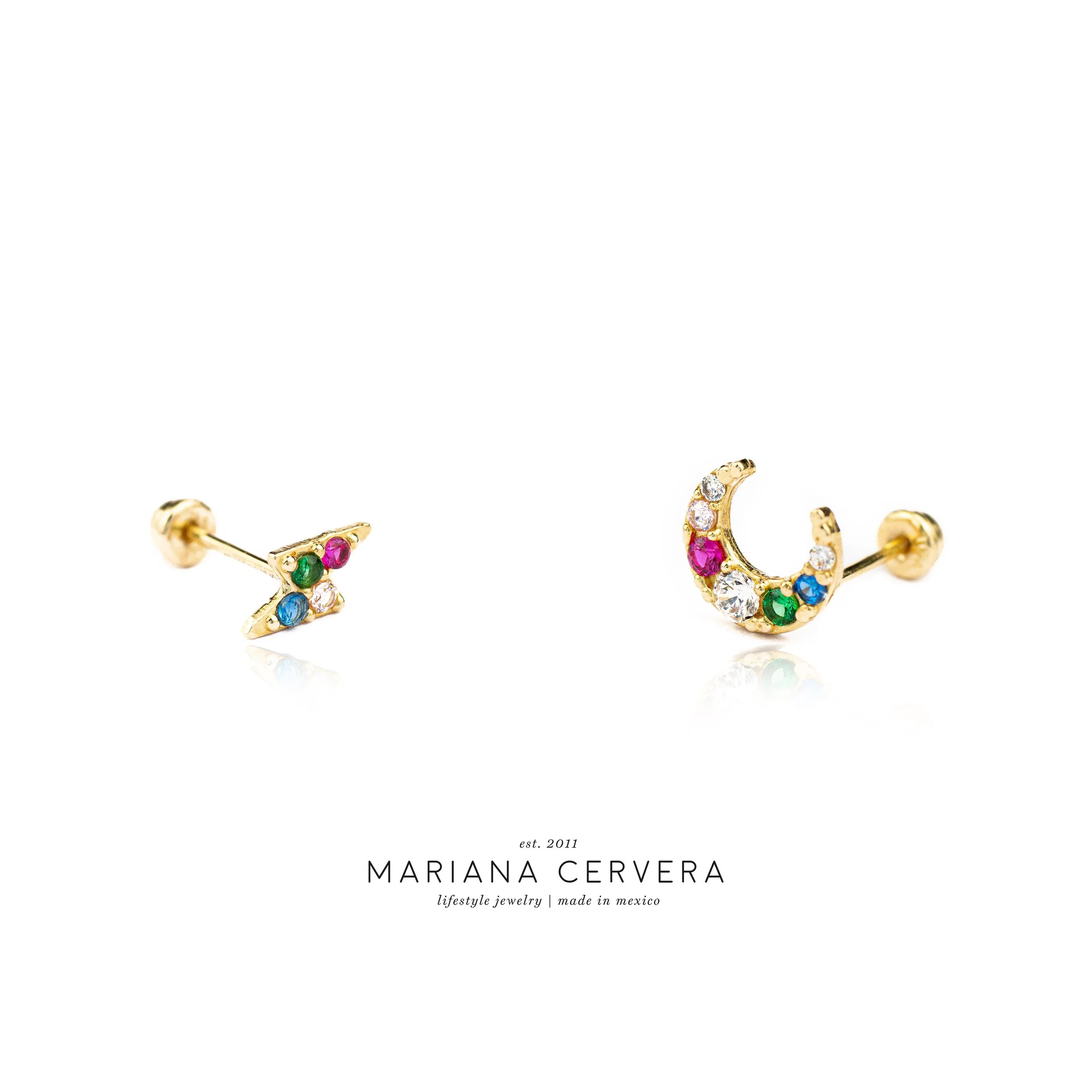 Luna con circonias de colores Oro 10k