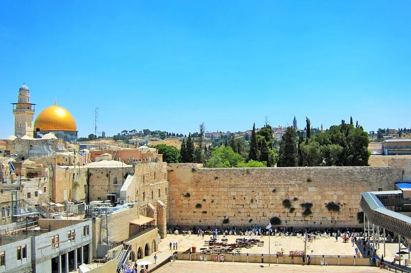 View of the Wailing Wall with Dome of the Rock in Background