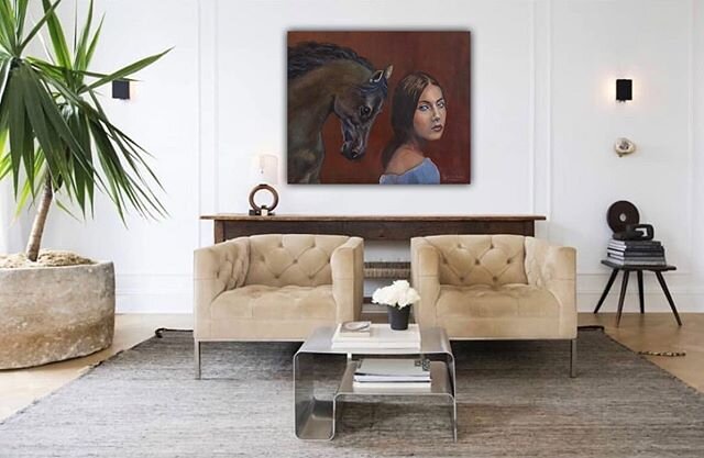 From where I Came_oil painting on linen for @larrys_list and interior @nateberkus. Love the club chairs! I enjoyed positioning  this painting to lend  an equestrian vibe to this inviting interior. Thanks for providing the assignment. . .  #larrys_lis