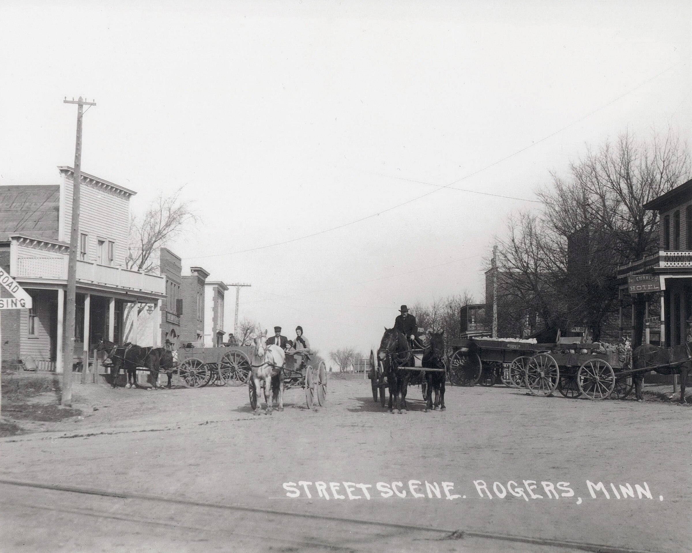 Rogers Main Street 1914 with wagons