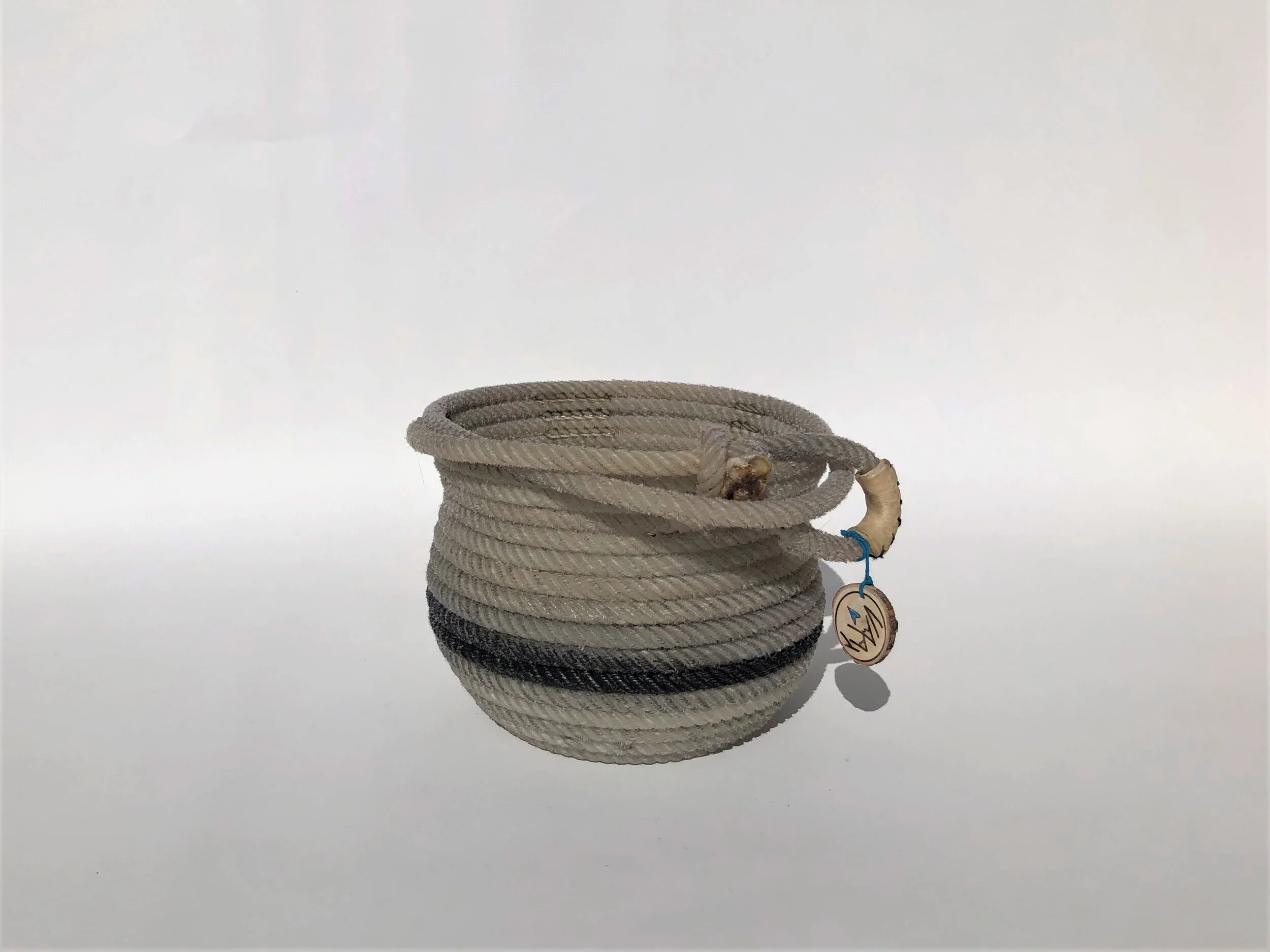 Large White Gray Rope Potbelly Vase