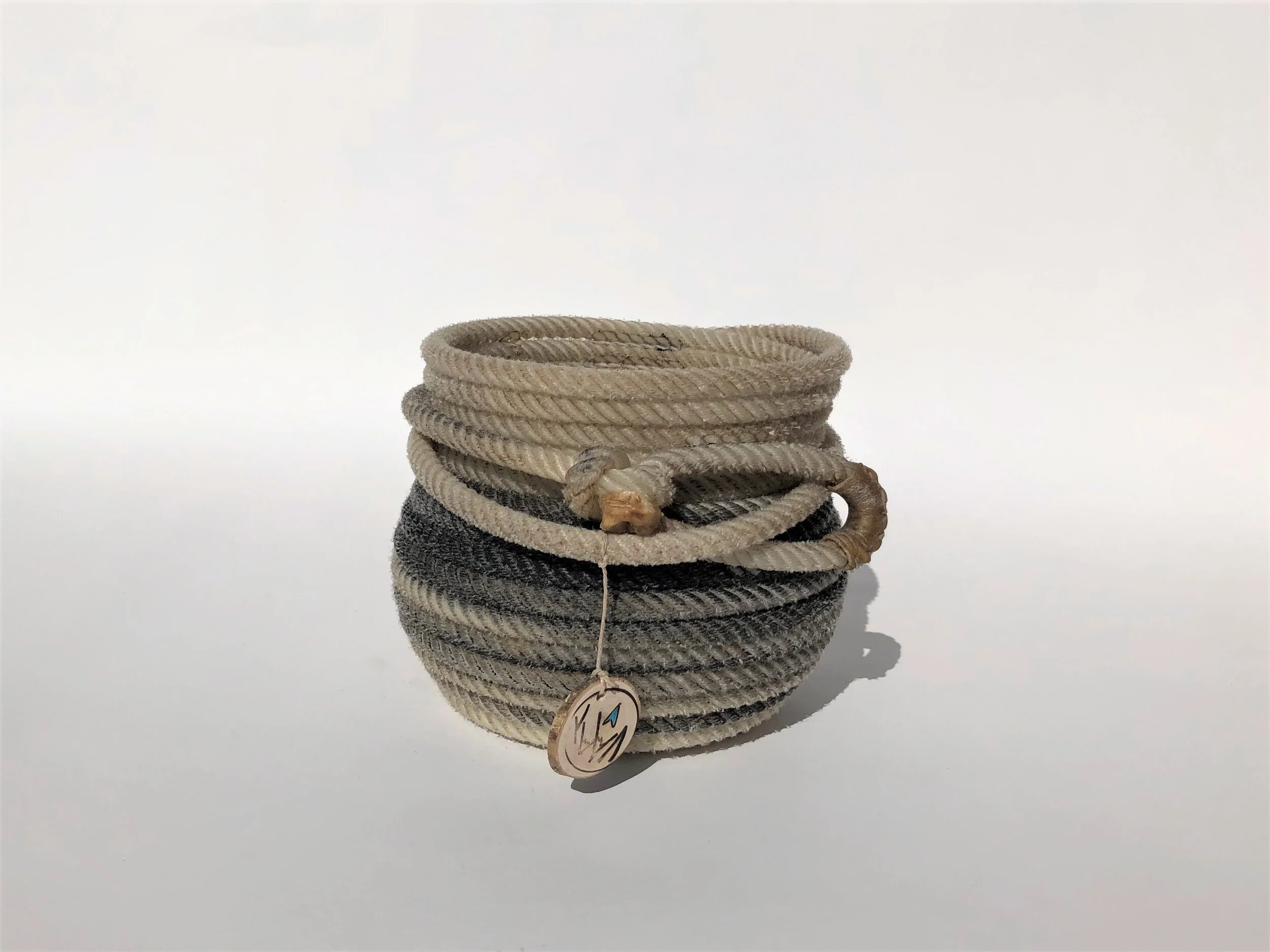 Large Gray Rope Potbelly Vase