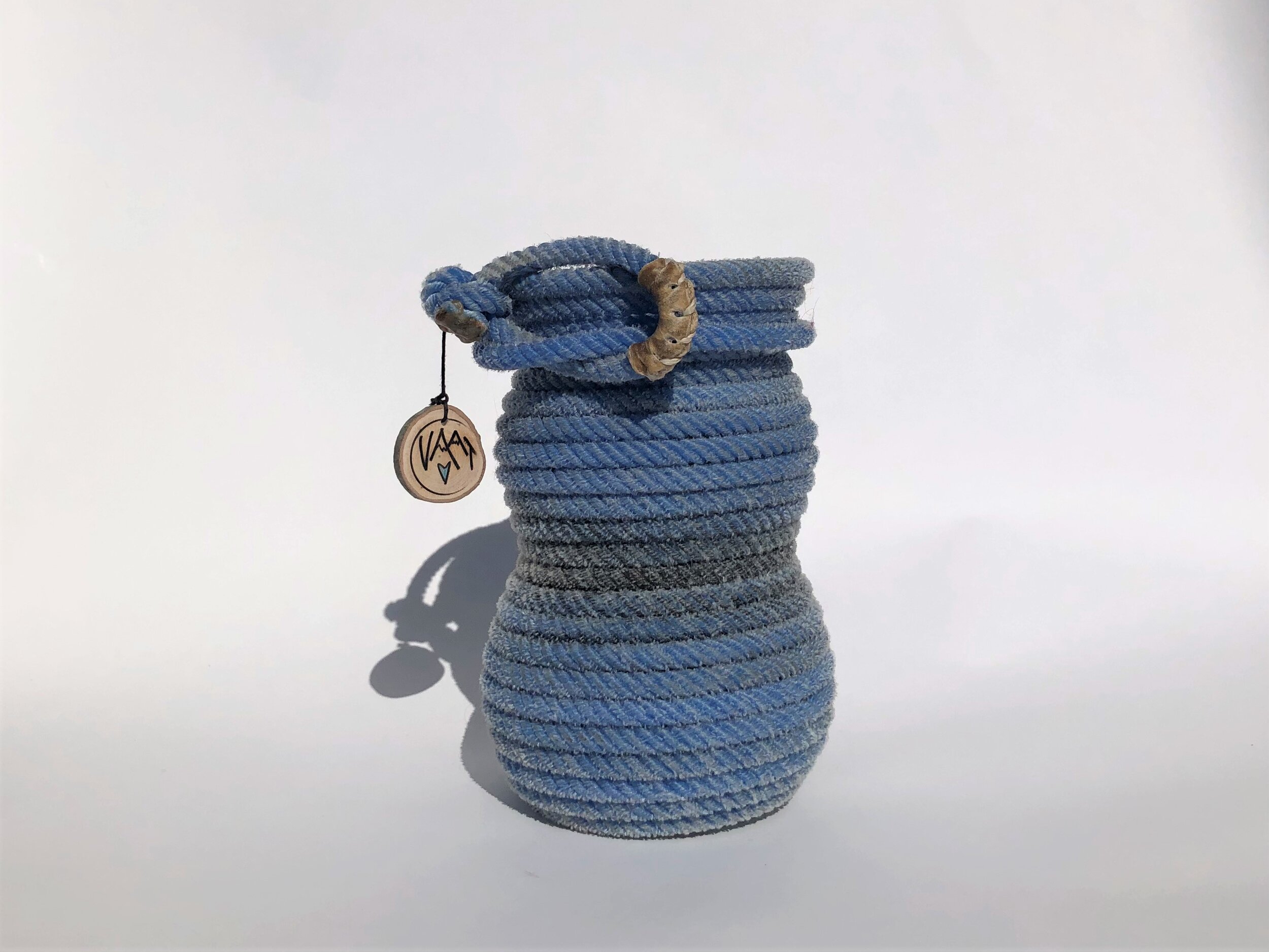Large Blue Rope Wine Bottle Holder 7