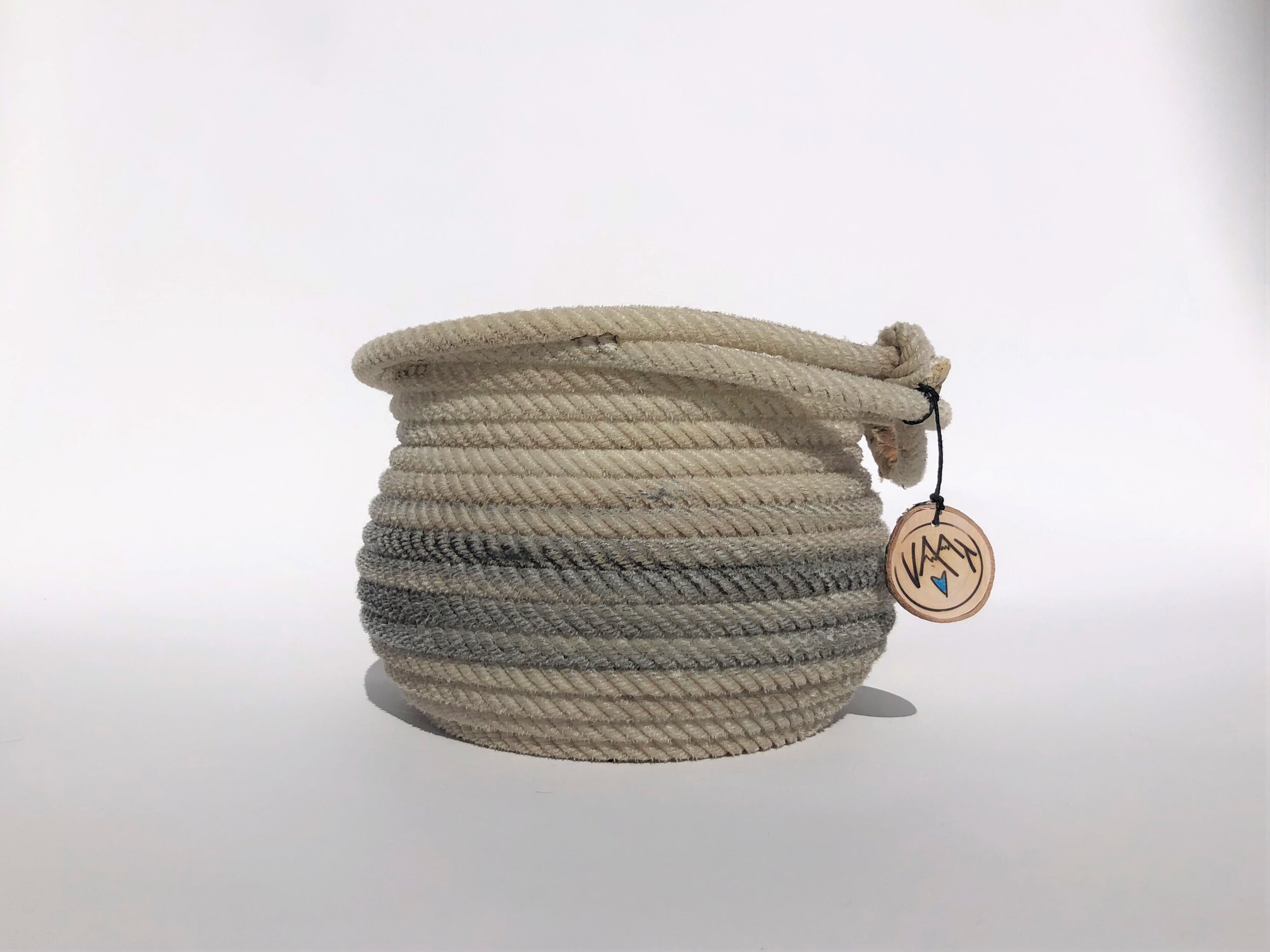 Large Gray Rope Potbelly Bowl 3