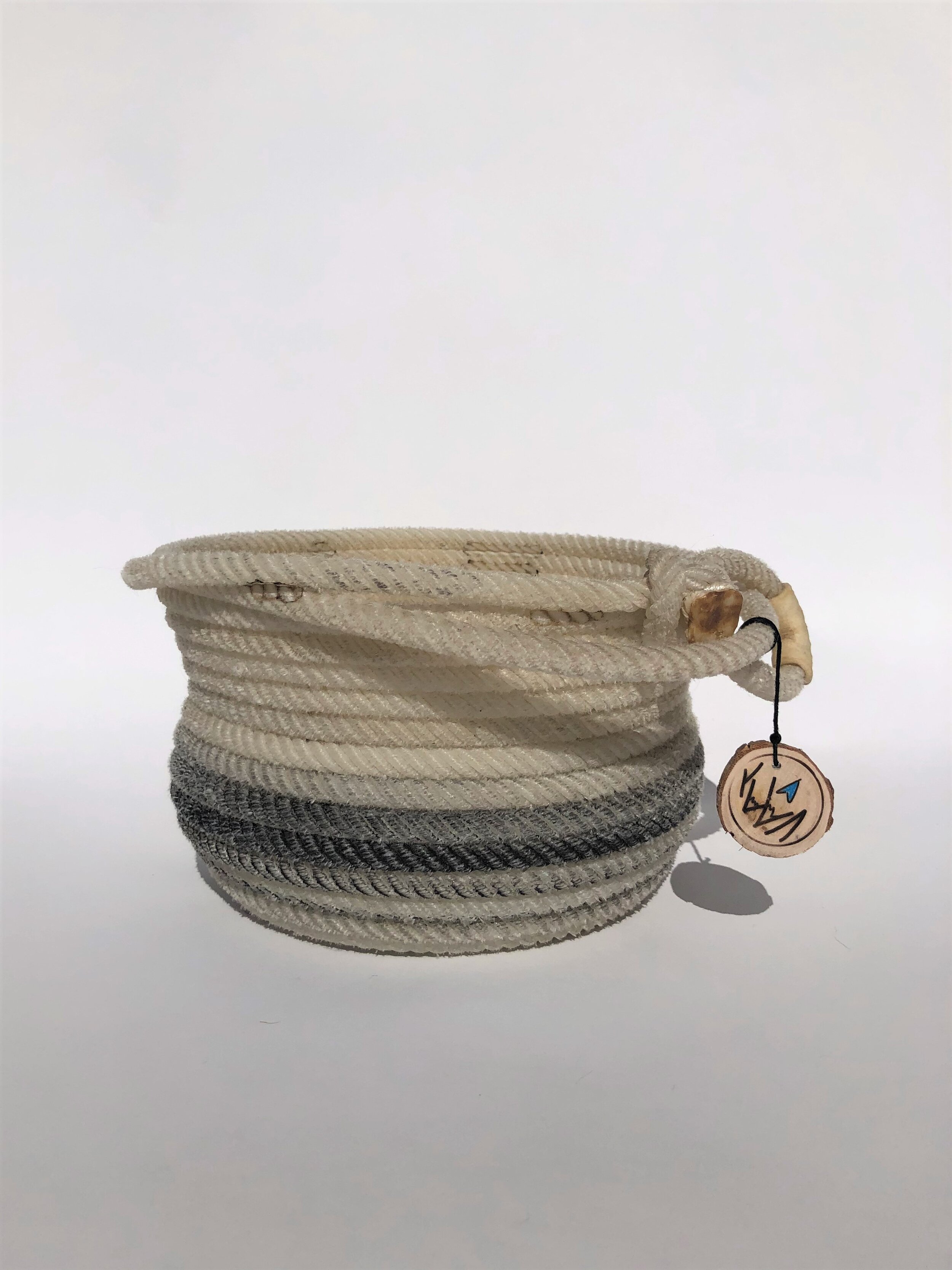 Large Gray Rope Potbelly Bowl 4