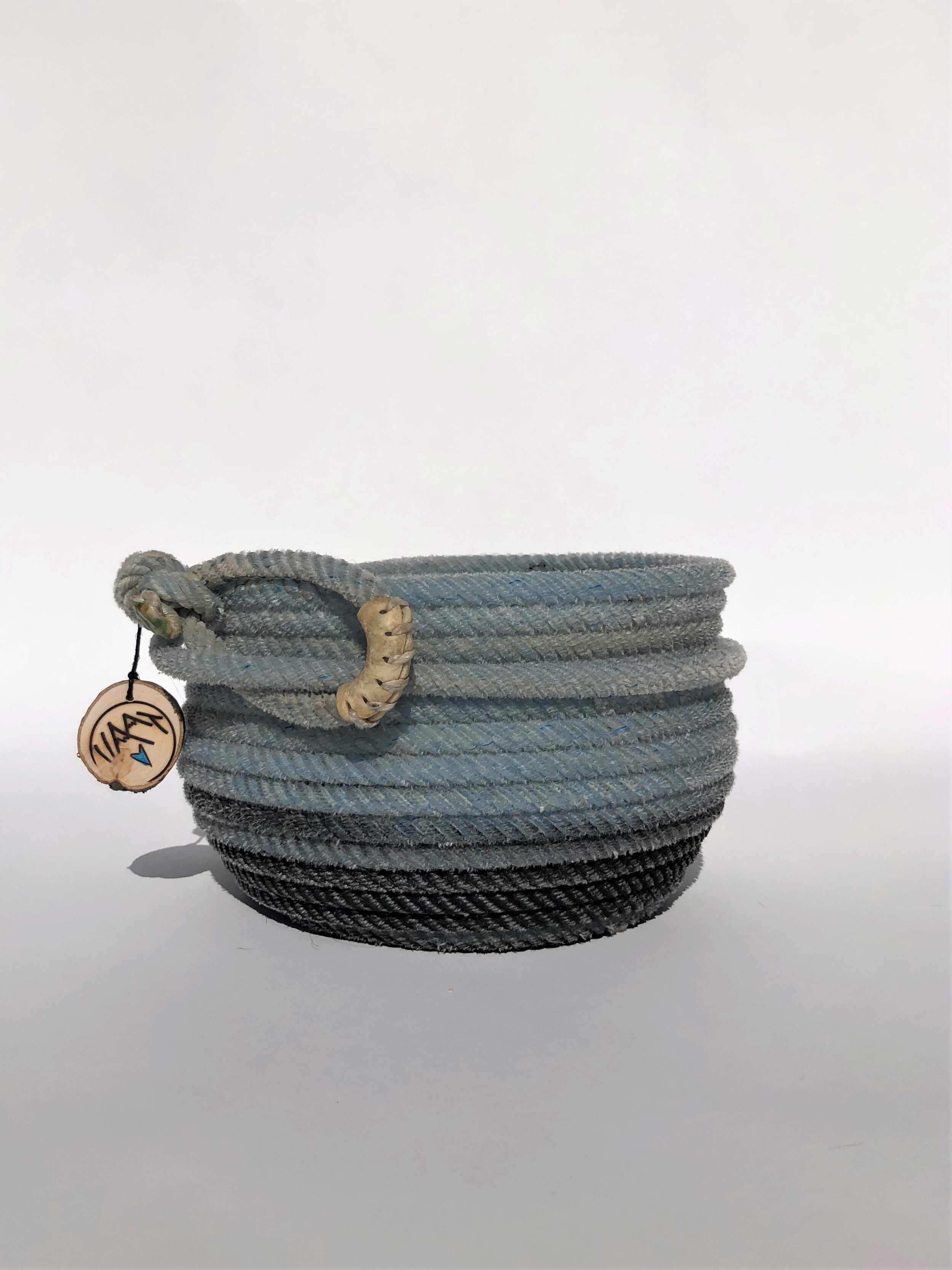 Large Light Blue Speckled Rope Bowl 2