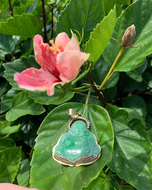Amazing Green Jade Buddha charm with gold hardware and diamond embellishment! Dm for pricing!