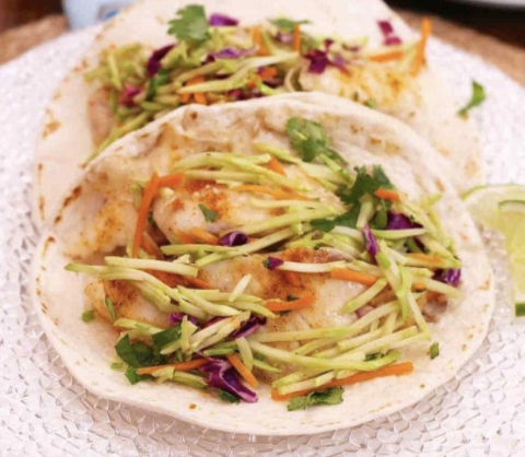 Fish Tacos With Curried Broccoli Slaw
