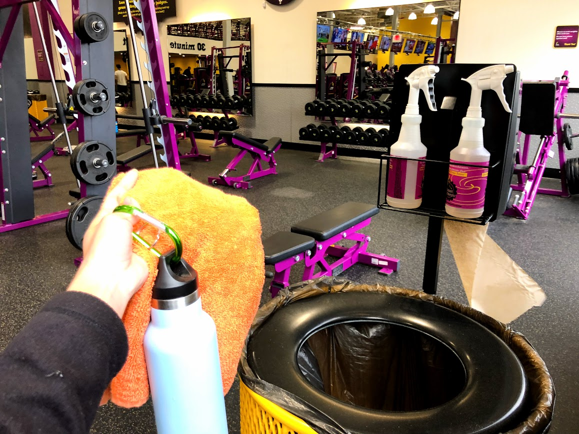 Julia recommends bringing a towel from home to clean up after a workout, rather than wasting paper towels!