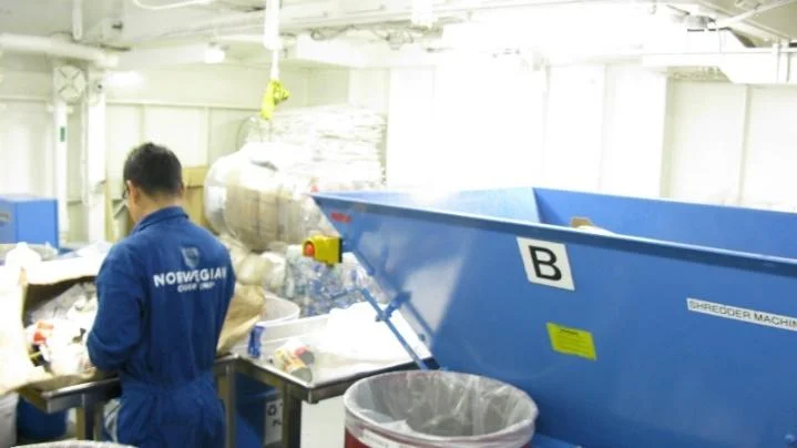 Recycling system on Norwegian Cruise Lines boat.