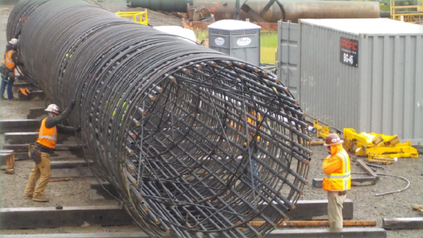 A rebar cage for the ten-foot diameter piers.