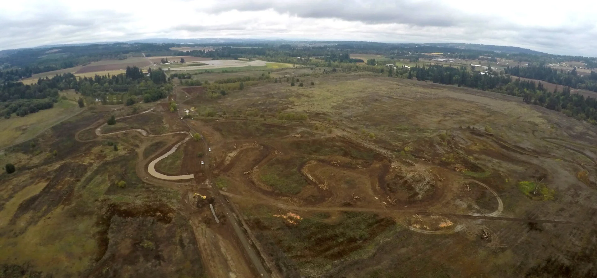 A 400-foot view of the project shows the curvature of the new Chicken Creek channel.