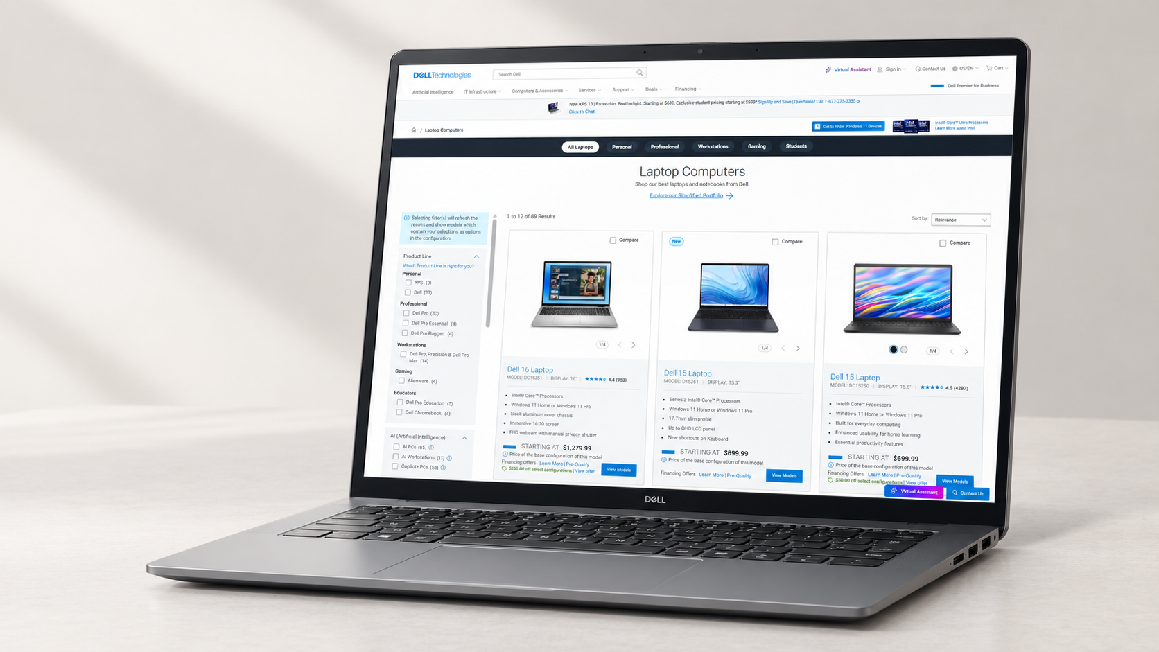 Dell Product Listing Page - Simplifying the laptop shopping journey