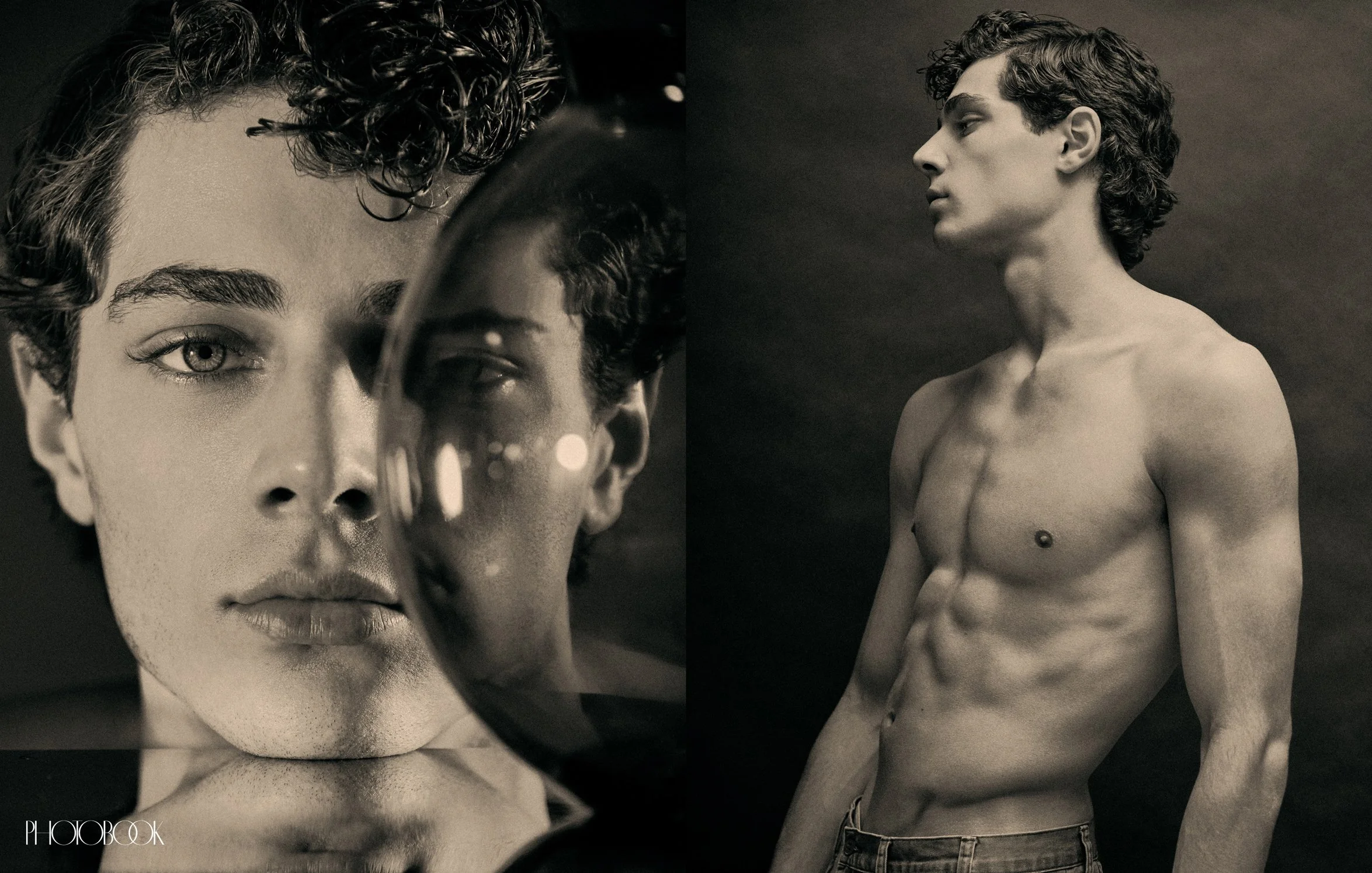 One photo is a close-up of the face, while the other captures the upper body.