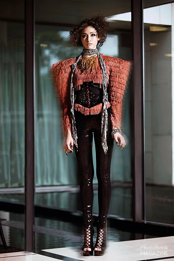 Collar – Lariucc i, Scarf – Vintage Betsey Johnson , Jacket – L’Armoire Du Styliste , Corset – Déola Sagoe Ring – Lariucci , Bangles – WAM Bands by Whitney Marbach Leggings – Elena Antionades, Shoes – Silvia Tcherassi