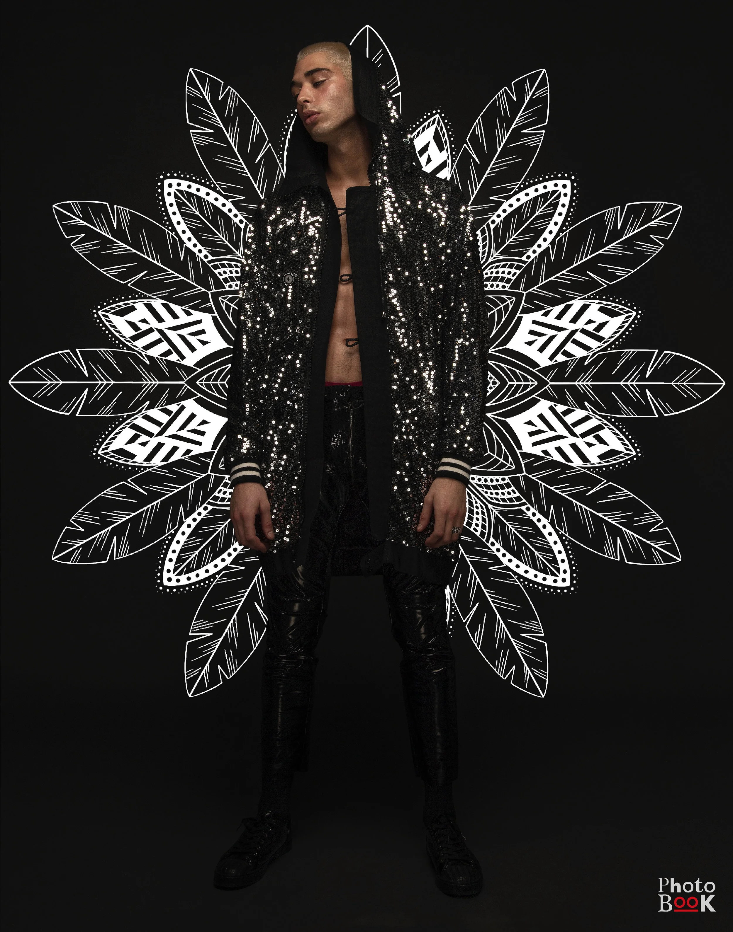 Silver Sequin Coat at Santa Monroe Black Vinyl Pants at Geoffrey Mac Shoes at Asos