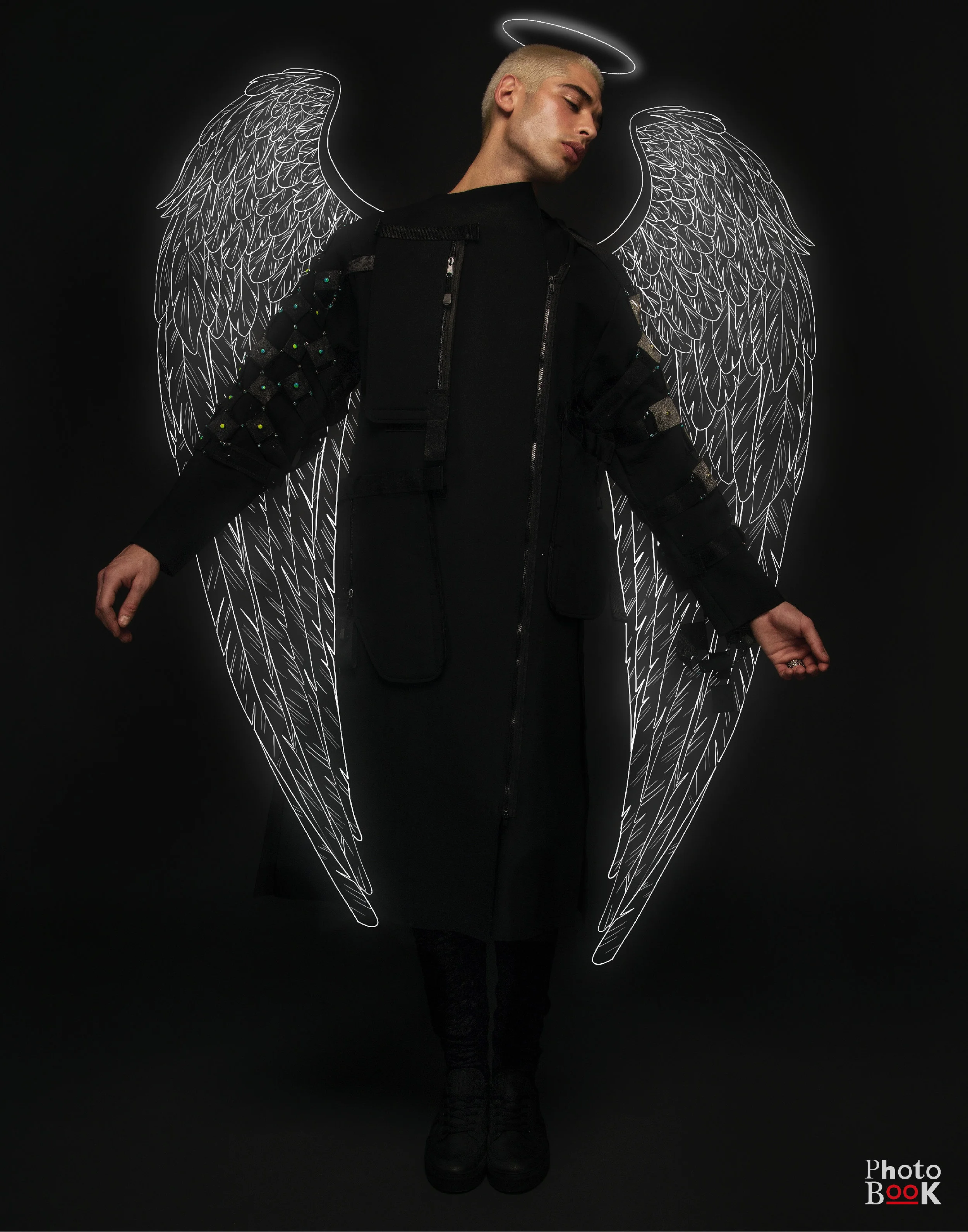 Long Black Coat at Konishi Sho Black Pants at Geoffrey Mac Shoes at Asos