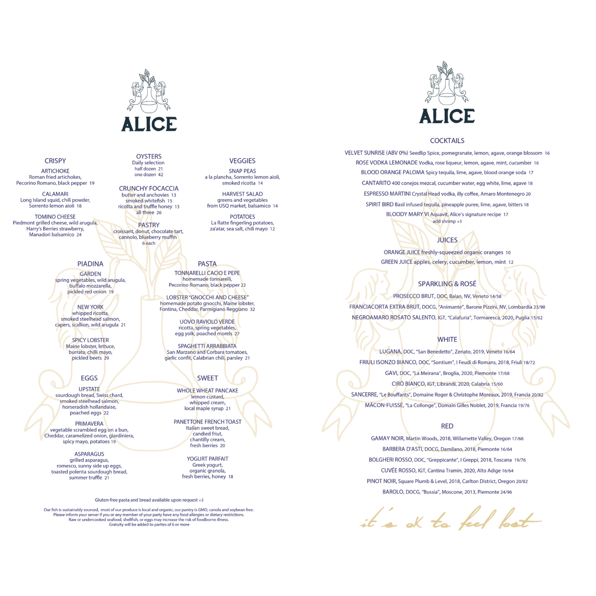 Alice restaurant in NYC uses fresh ingredients, fish, and pasta with an ...