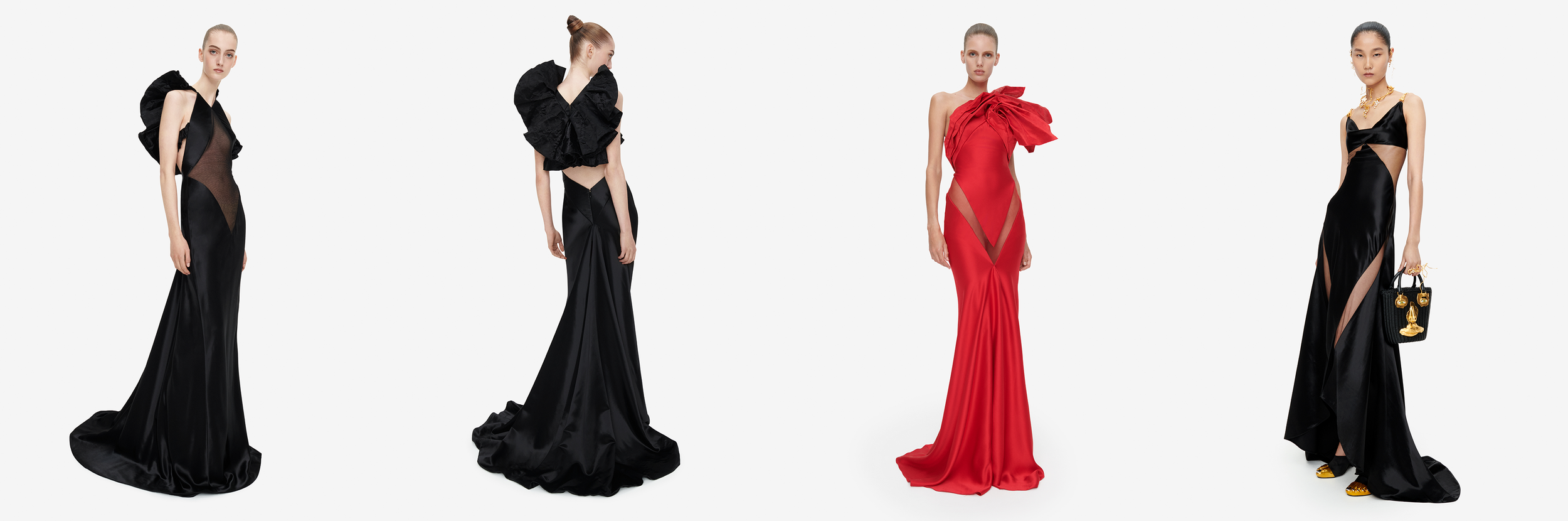 Schiaparelli dresses in red and black here.
