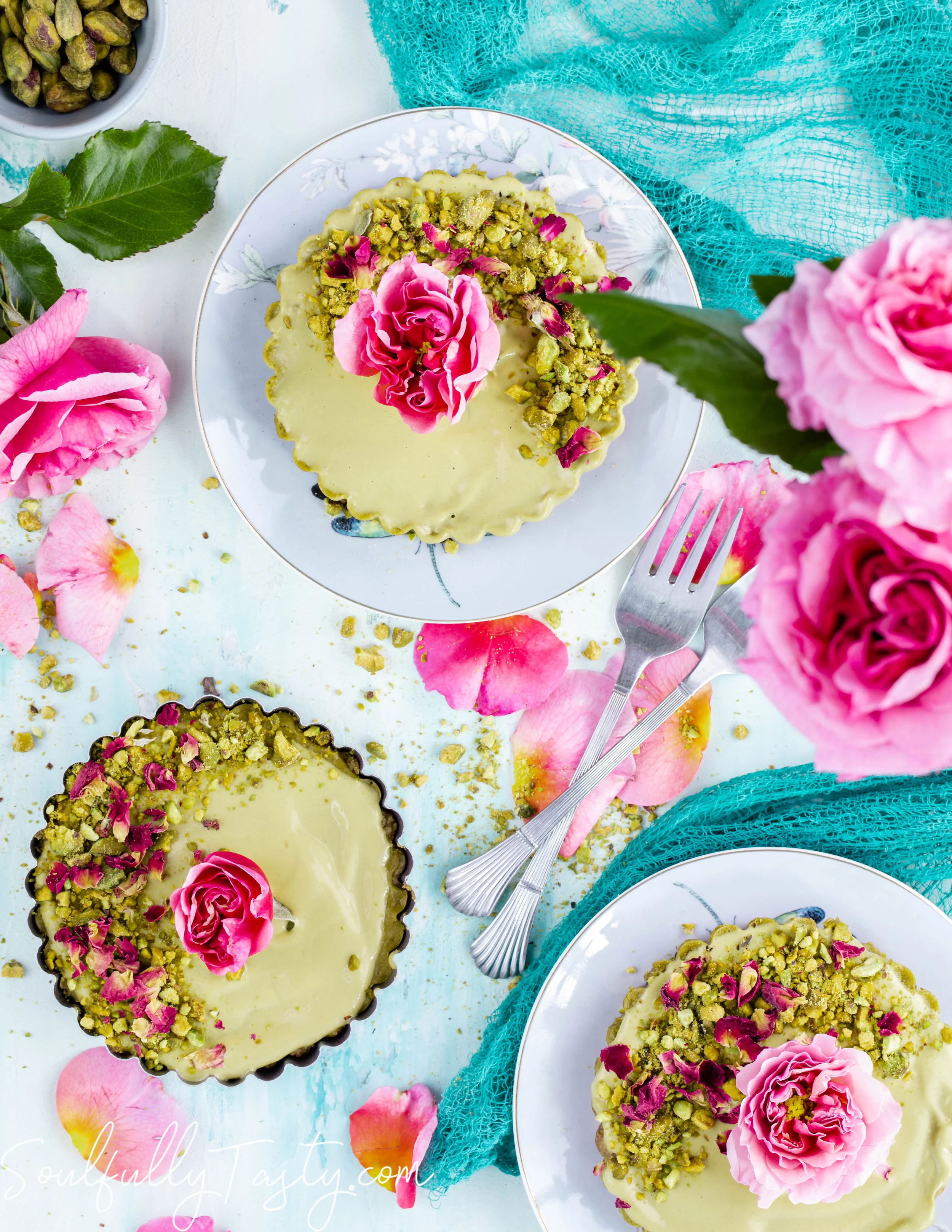Pistachio Rose Cream Tarts