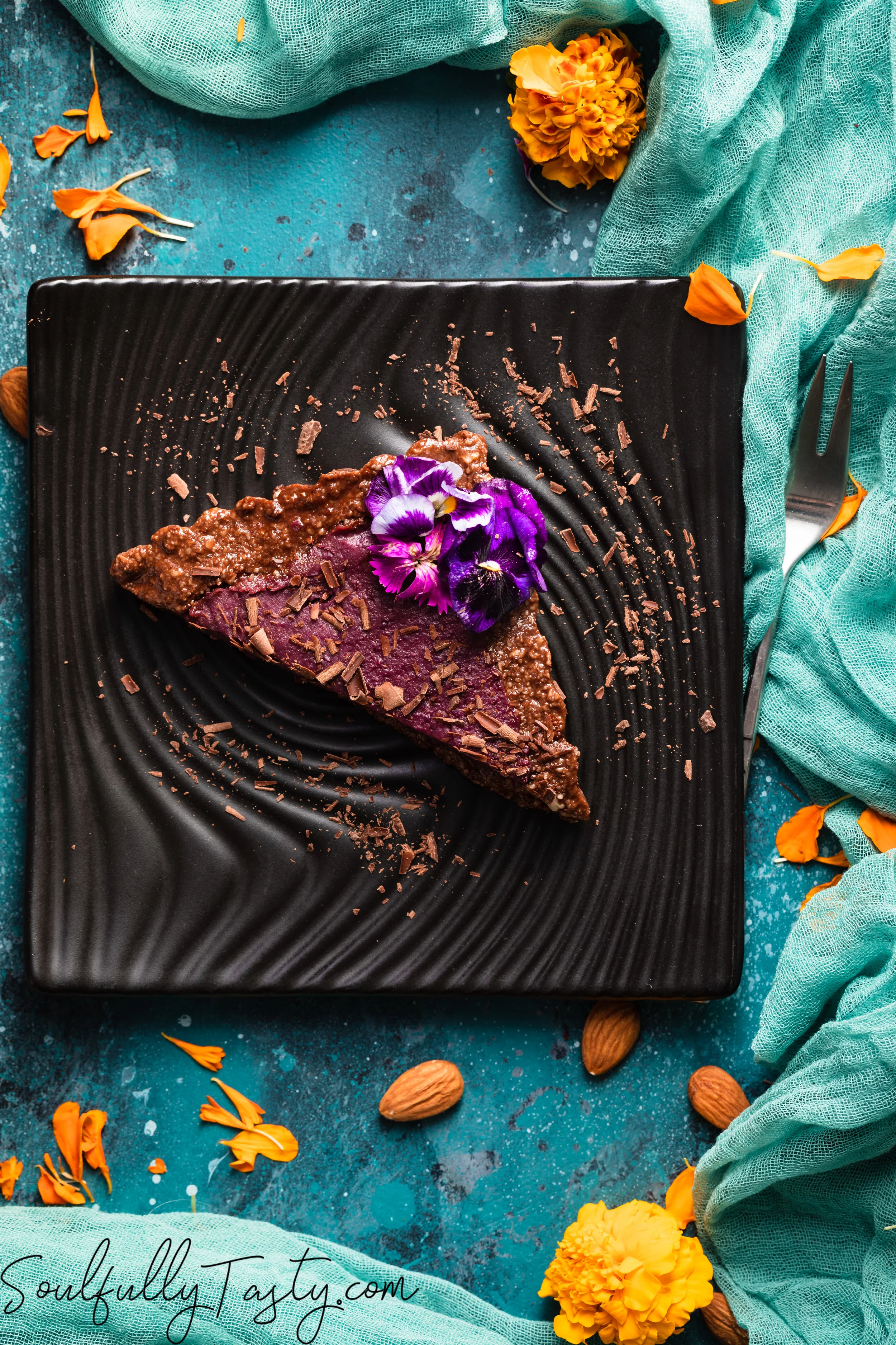 Vegan No-Bake Purple Sweet Potato &amp; Chocolate Tart