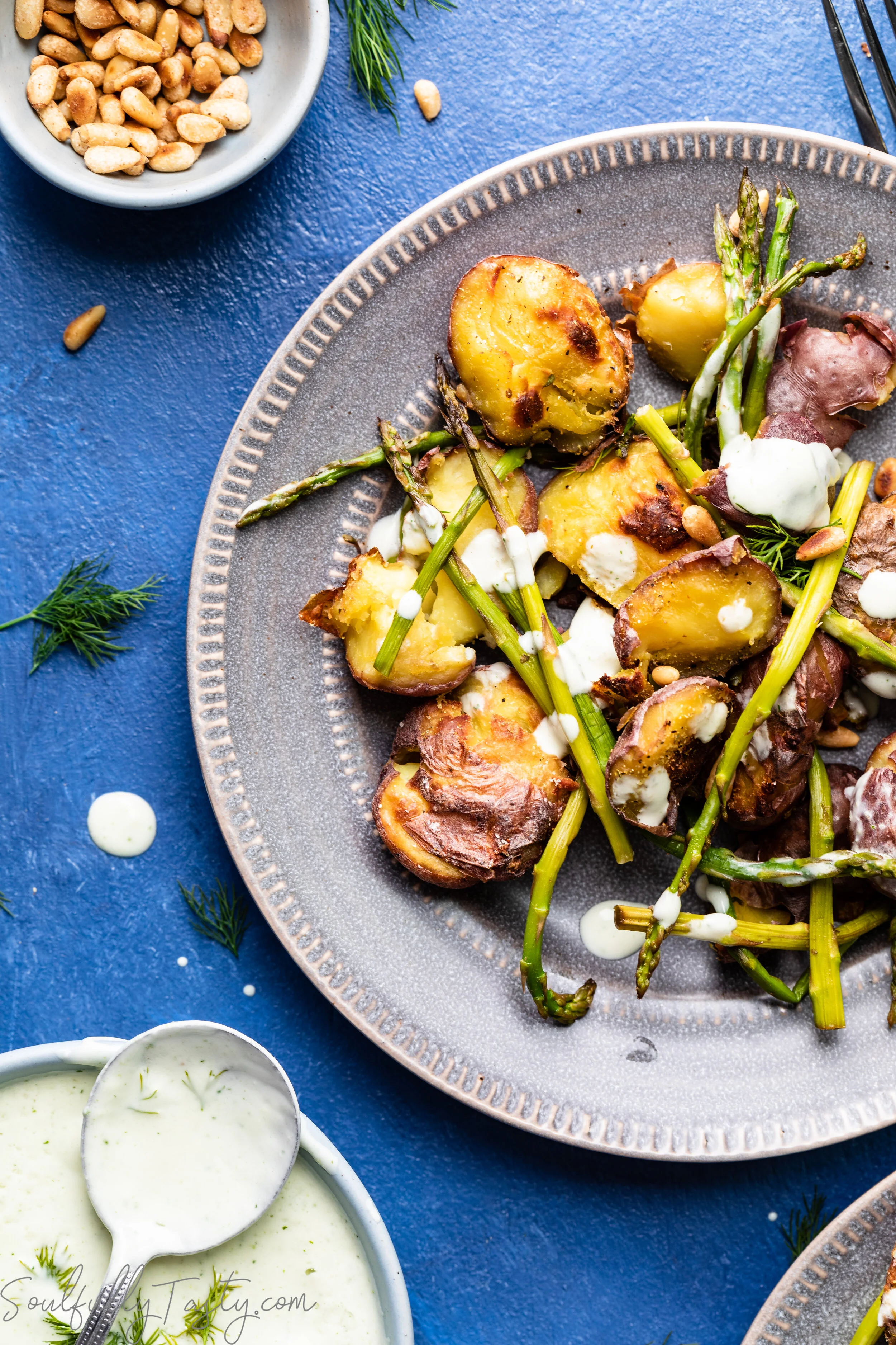 Vegan Roasted Potatoes &amp; Asparagus Salad w/ Yogurt Lemon-Dill Dressing 