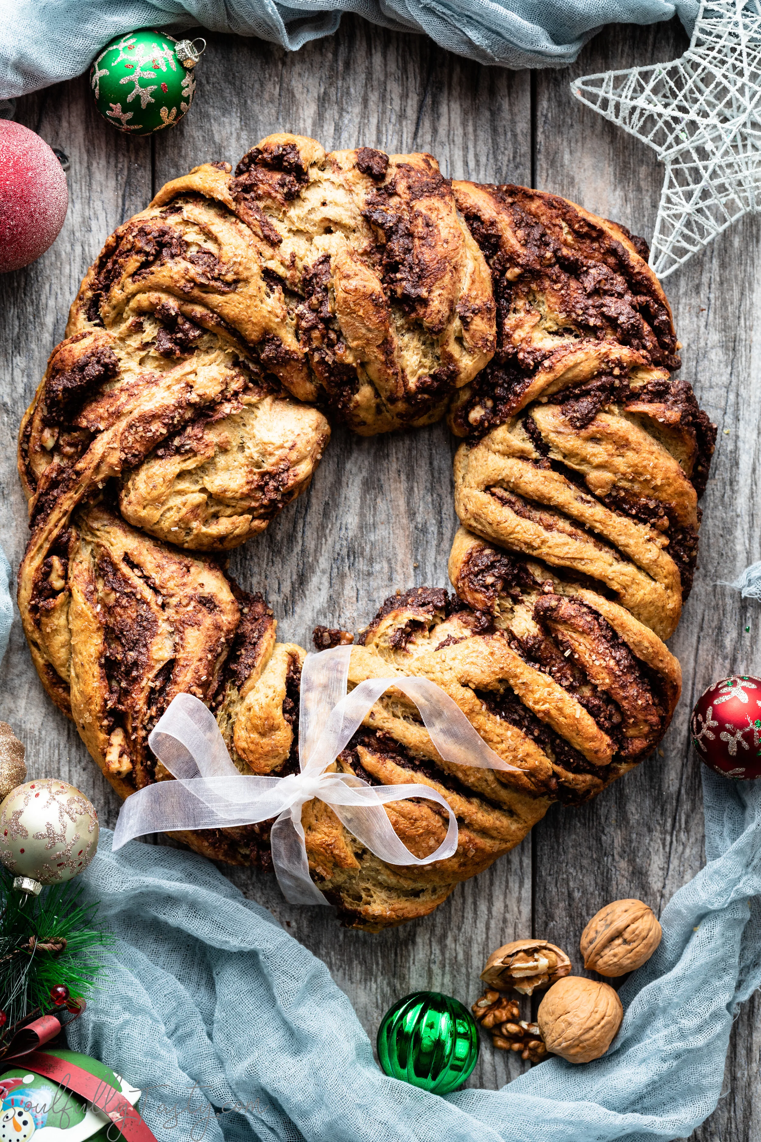 Vegan Cocoa Walnut Sweet Bread Wreath 