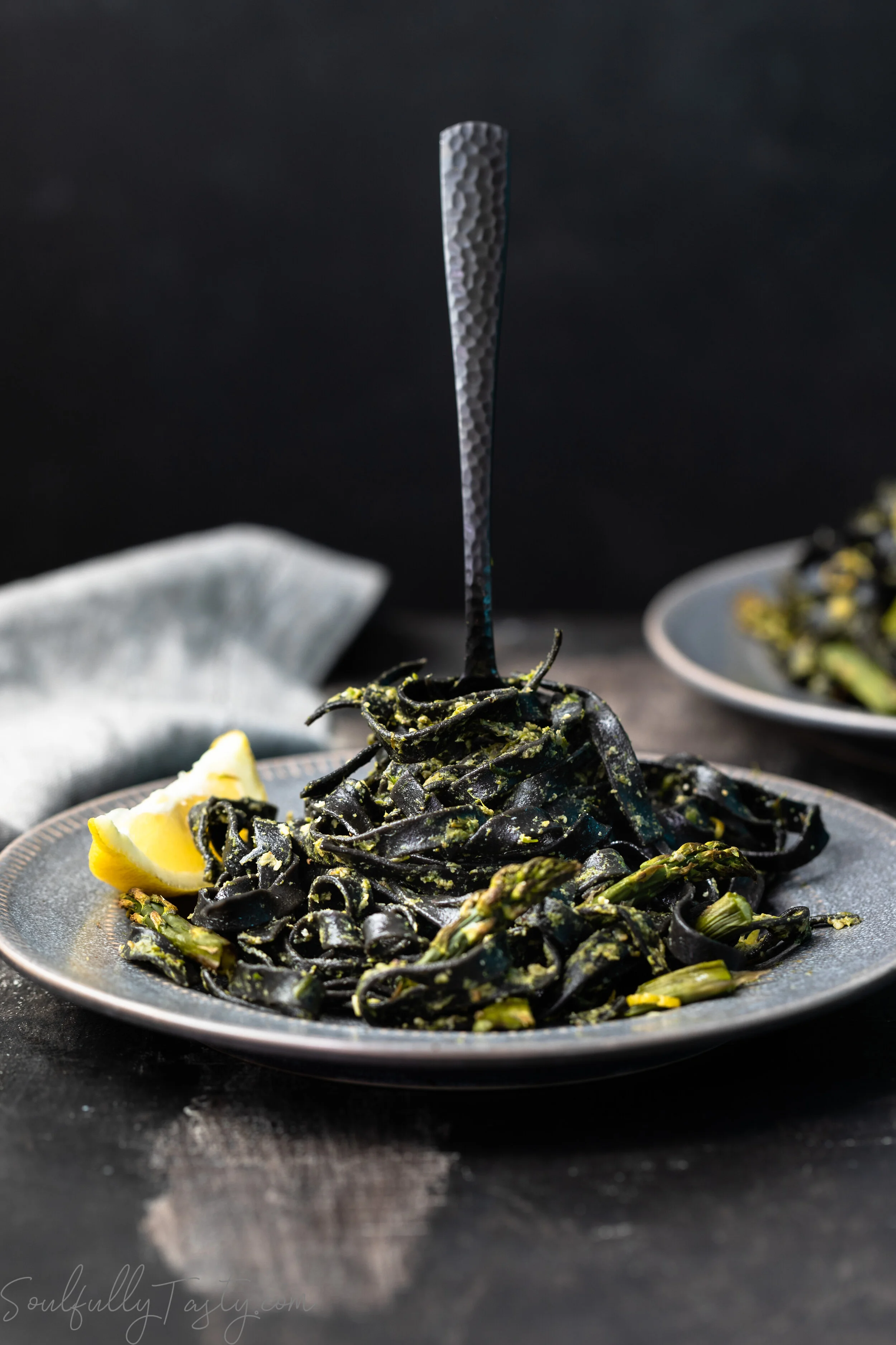 Vegan Asparagus Lemon-Ginger Pesto w/ Black Pasta