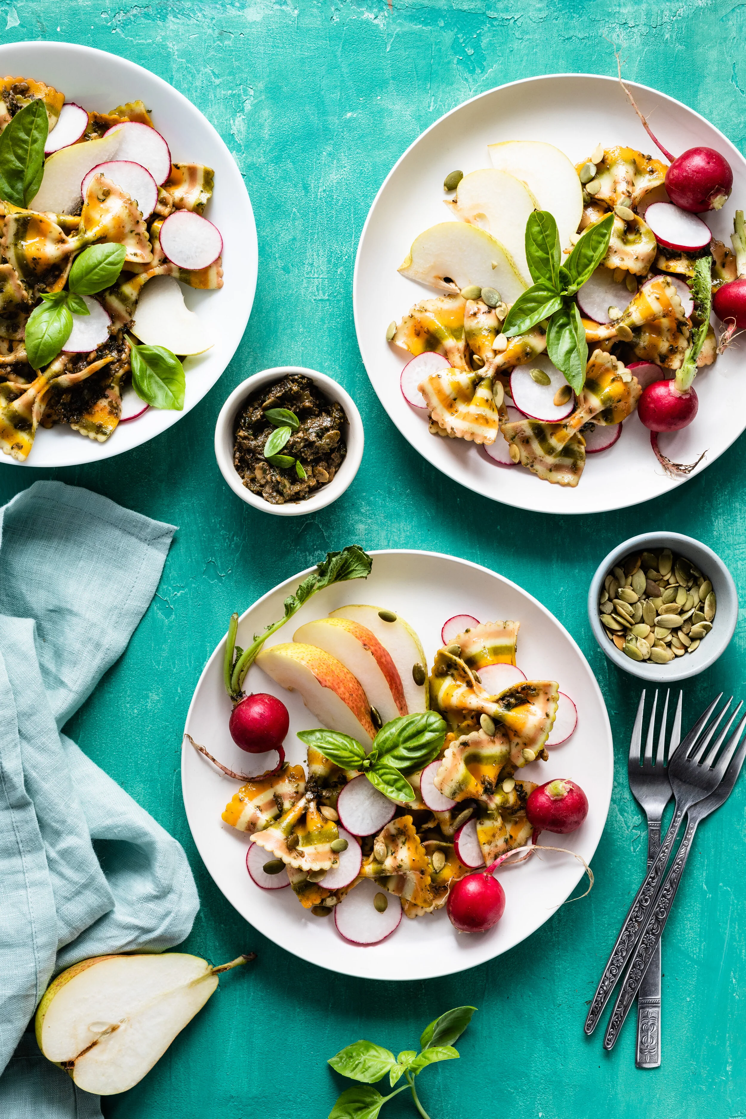 Pear &amp; Radish Basil Pesto Pasta Salad