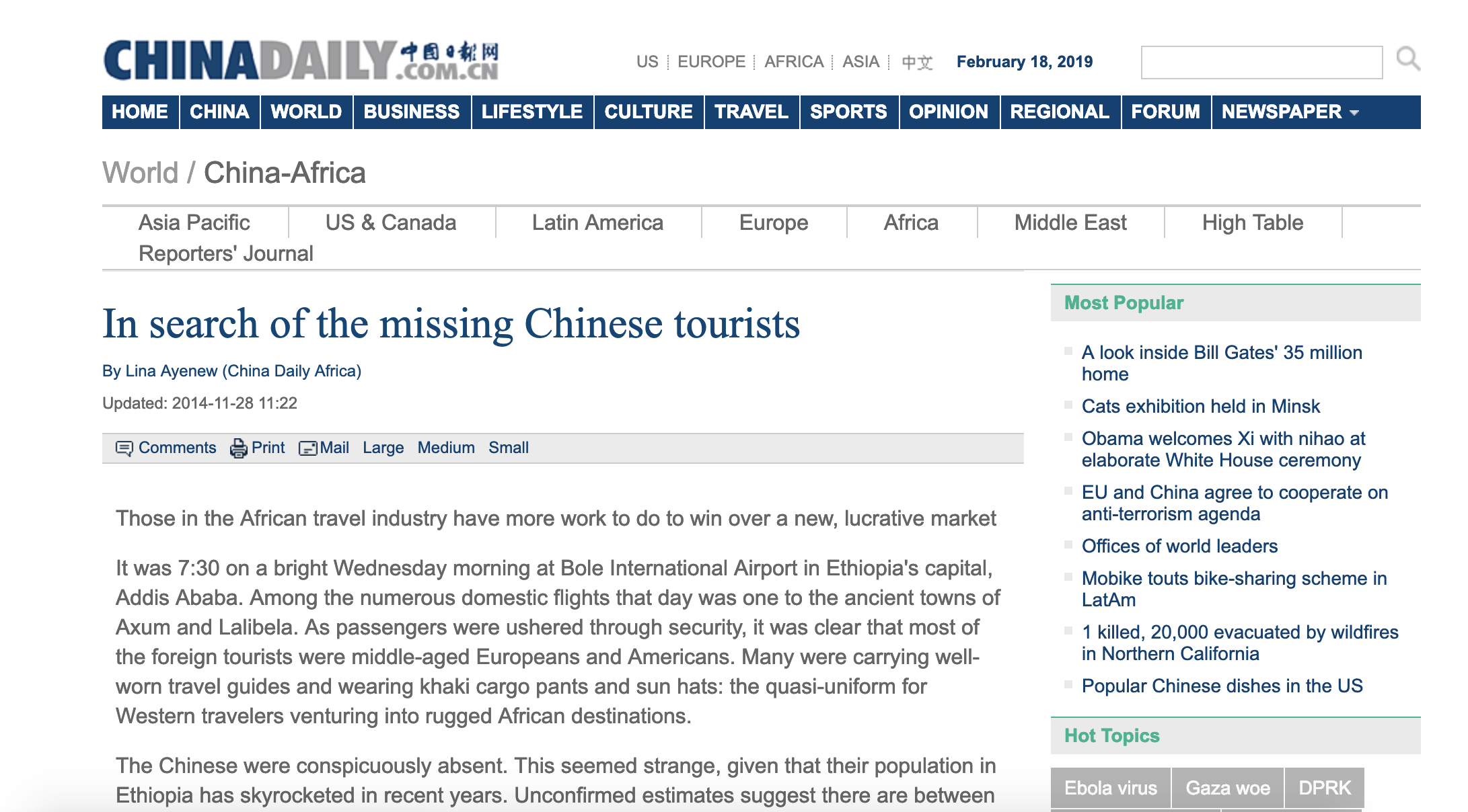 My article on Ethiopian tourism (China Daily) 