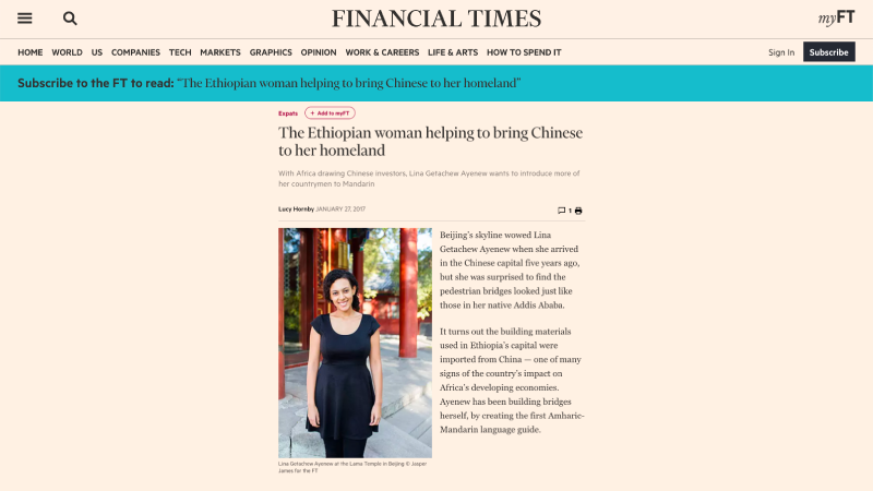 Financial Times - The Ethiopian woman helping to bring Chinese to her homeland