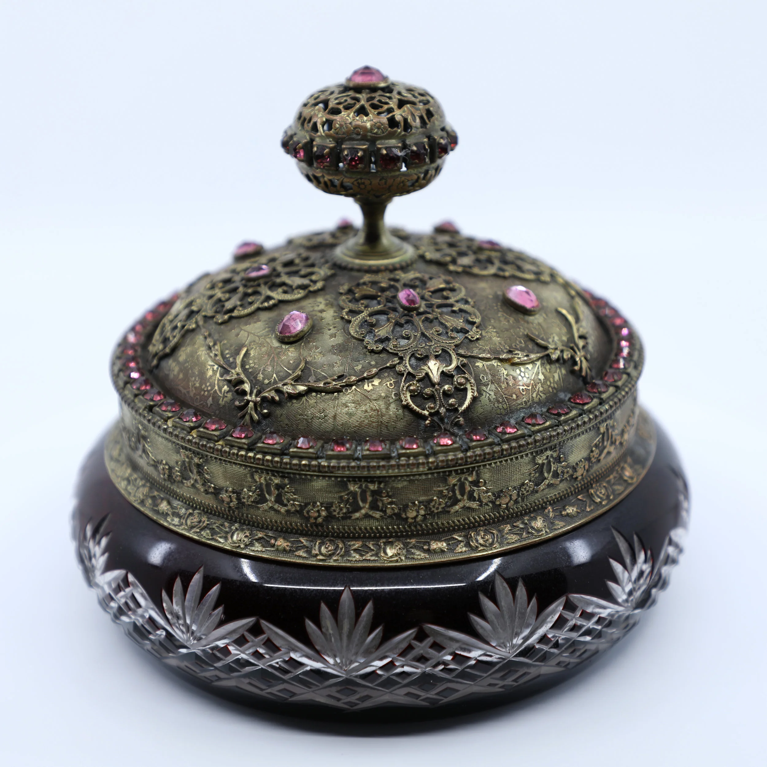 Cranberry Jar with Brass Lid