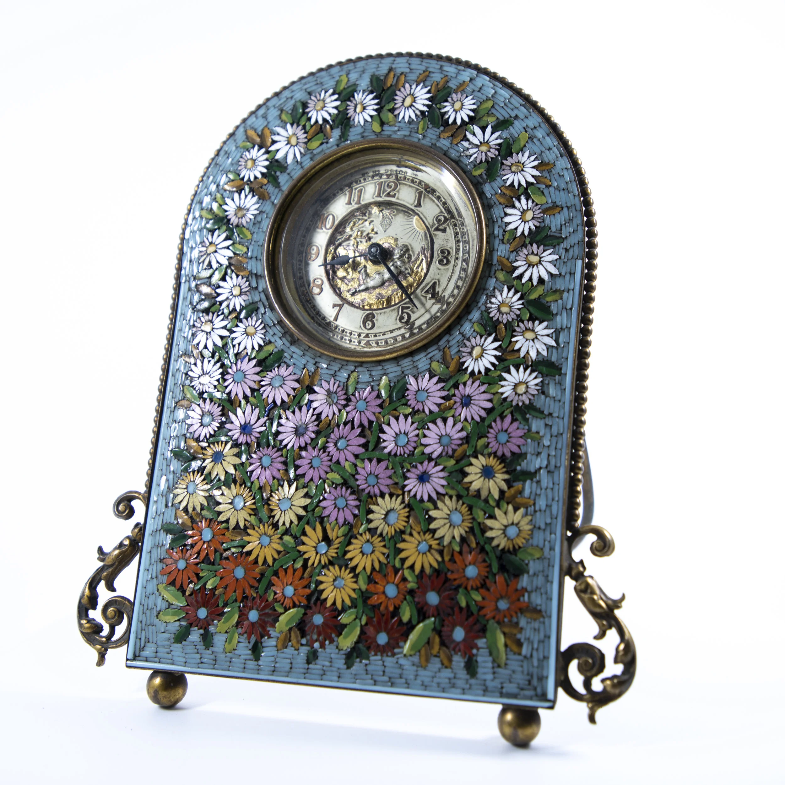 Mosaic Arch Clock with Cupid