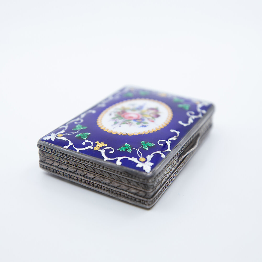 Enamel Box Cobalt with Roses