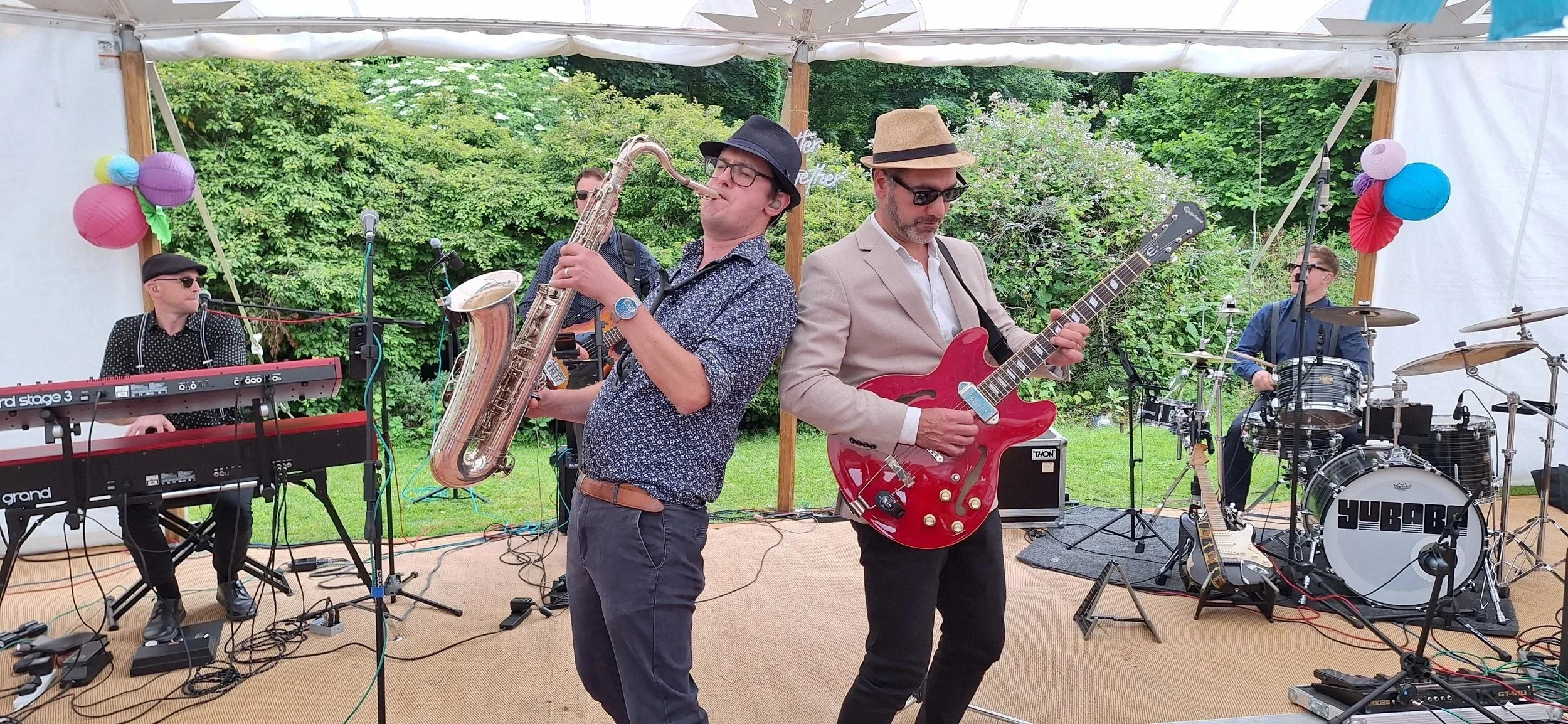 Alex and Adrian of Yubaba jamming together at a wedding in Ty Fry Manor near Pentraeth on Anglesey