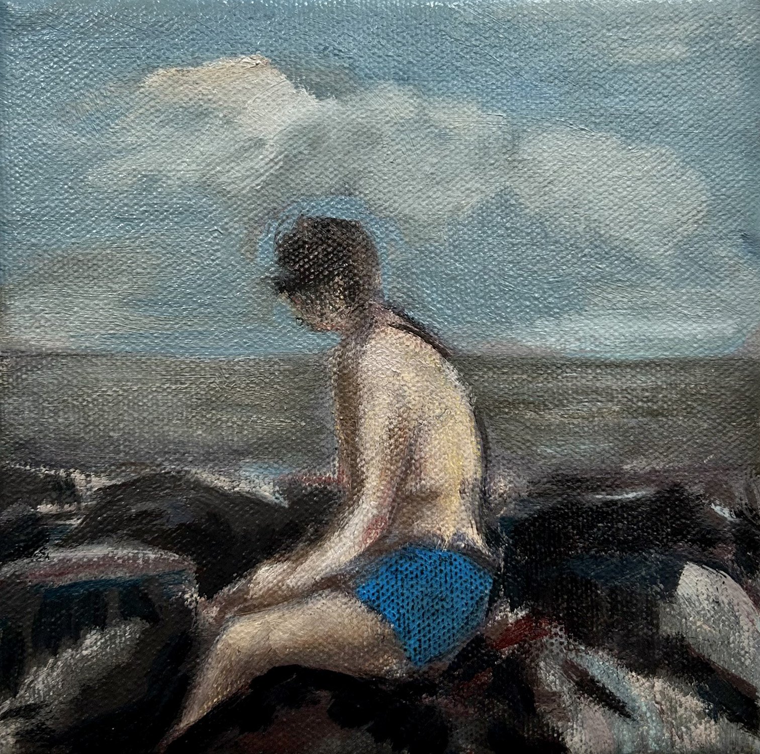 Lone Figure on a Rock Groyne (Felixstowe Beach), 2023