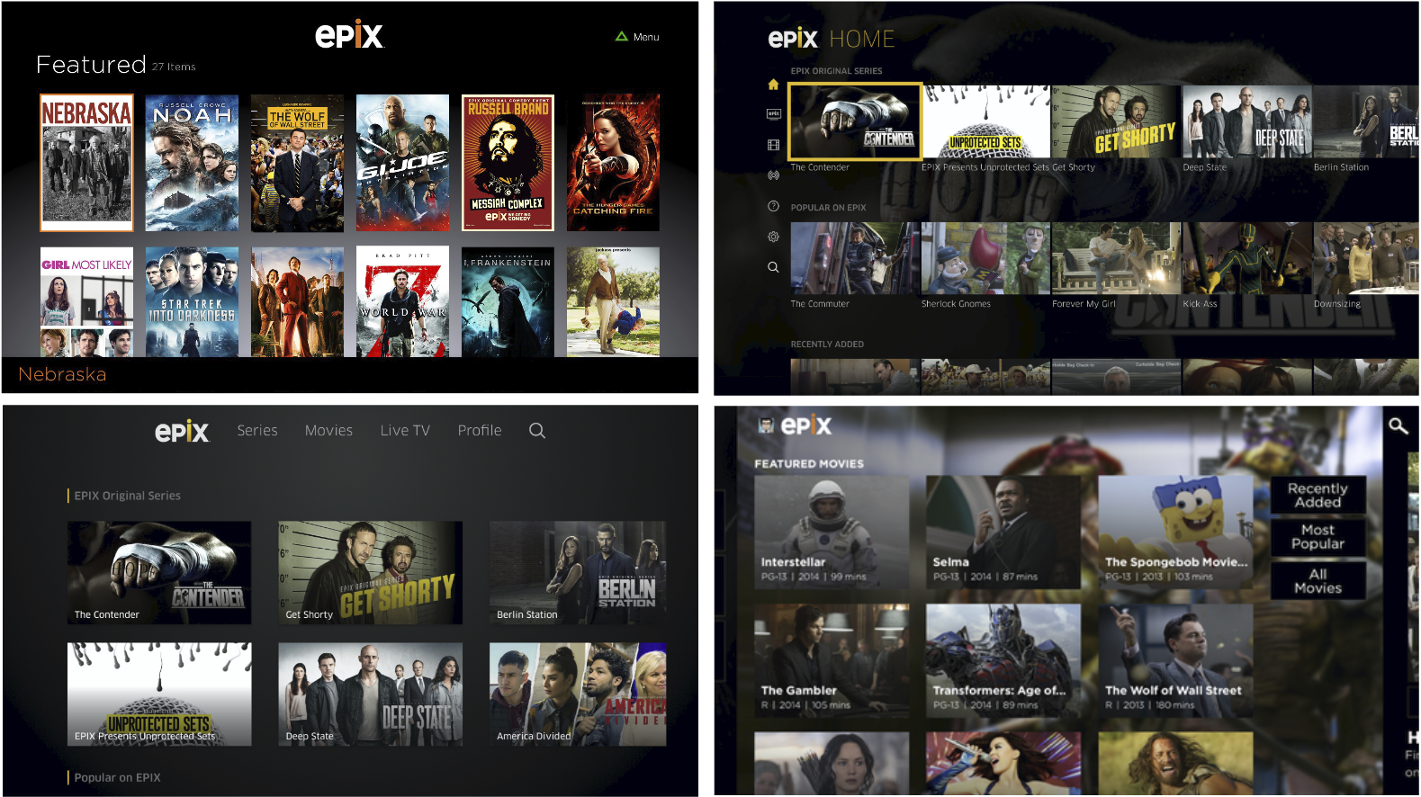 Examples of our old interface across multiple tv platforms.