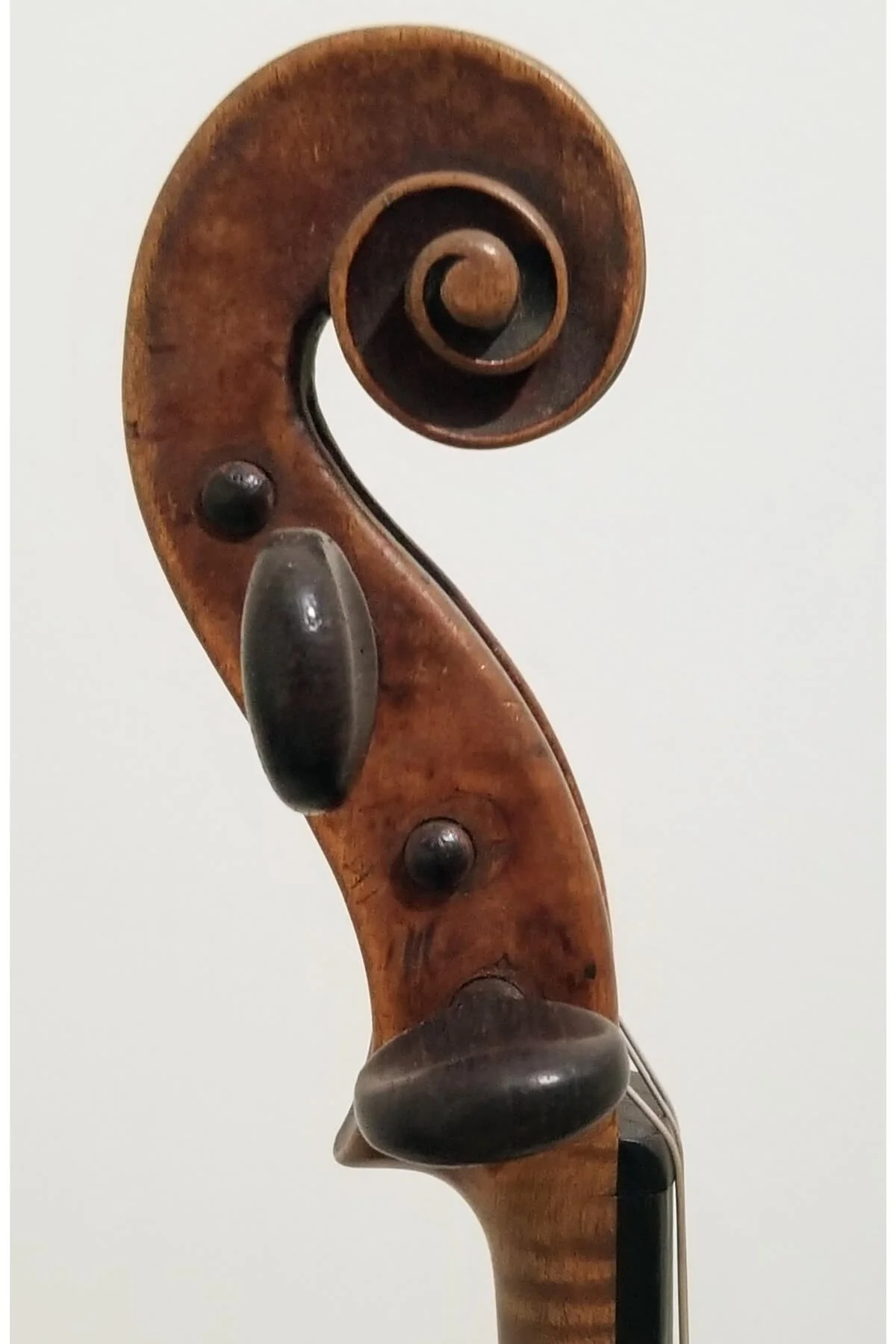 A German violin by Joan Carol Kloz Mittenwald, anno 17 - scroll view