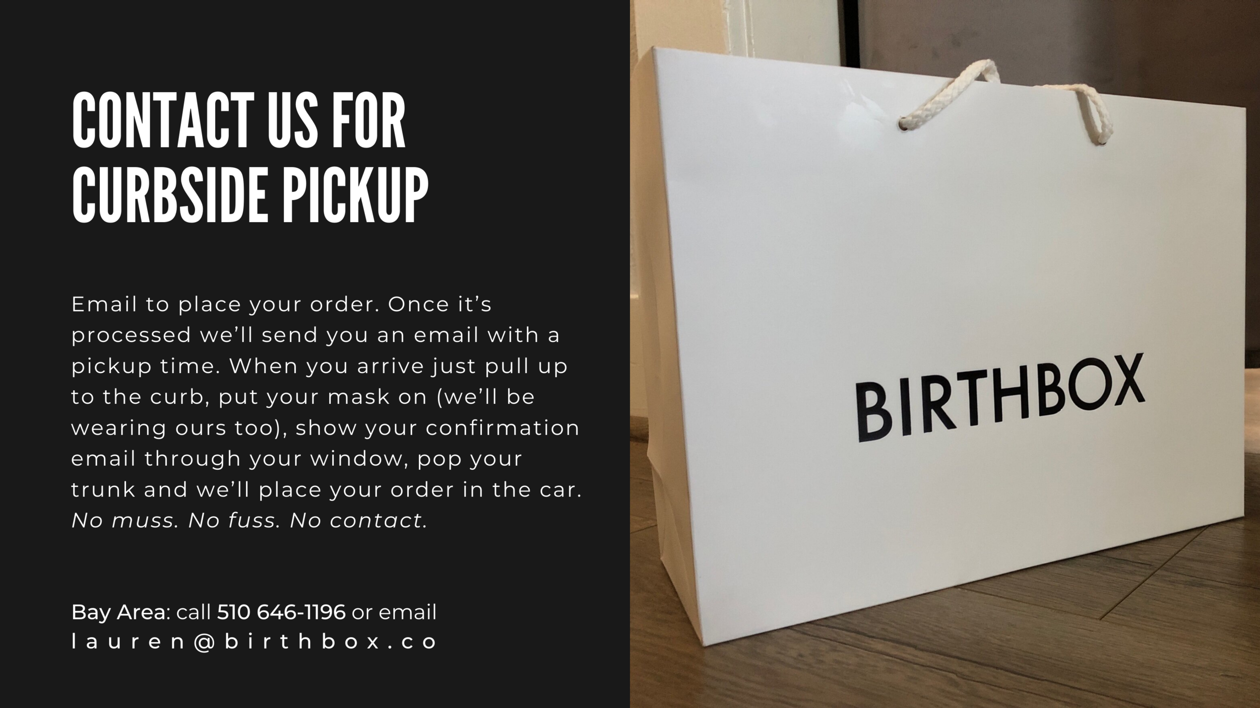 white paper Birthbox shopping bag with black letters