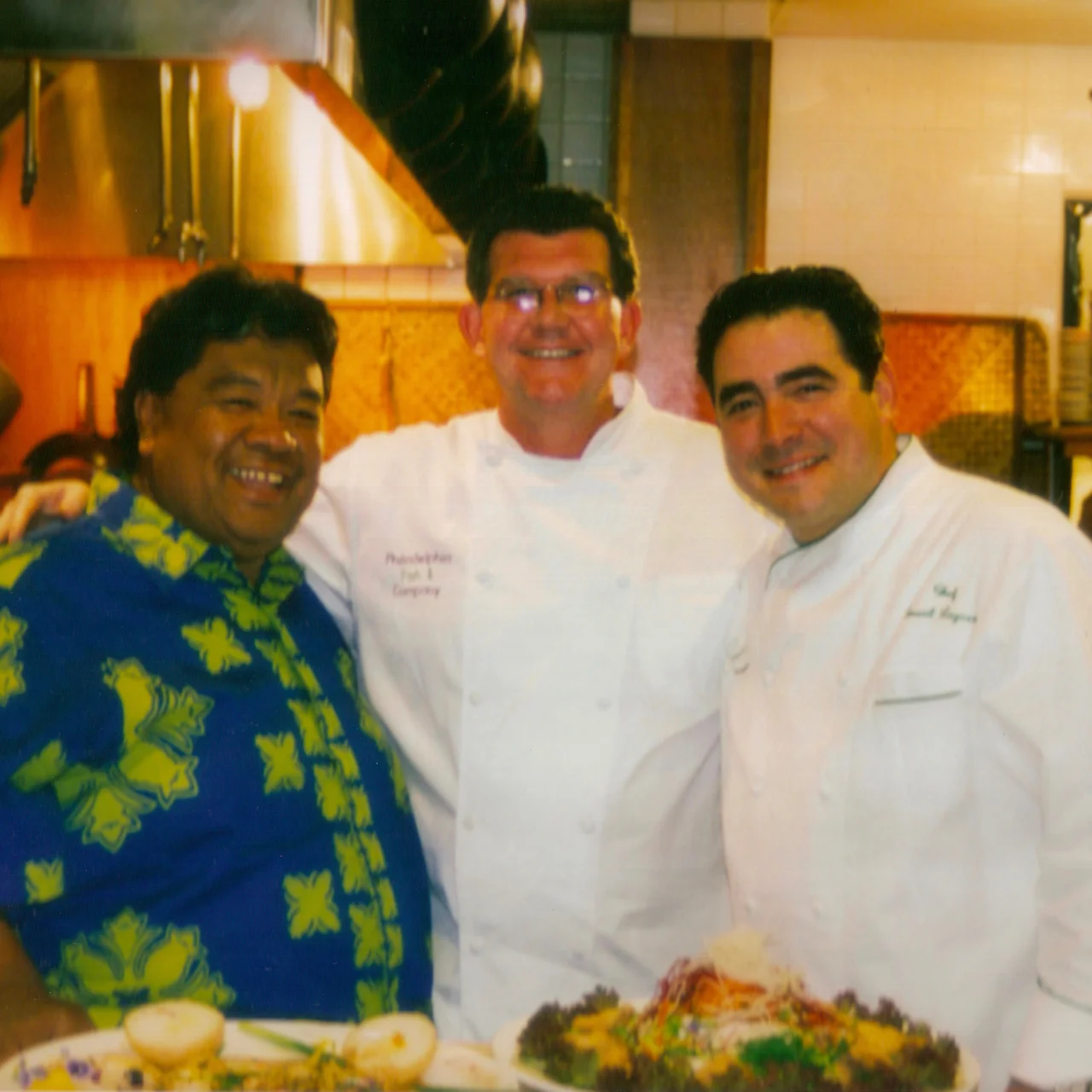 Chef Emeril Lagasse and Chef Sam Choy with owner Kevin Meeker