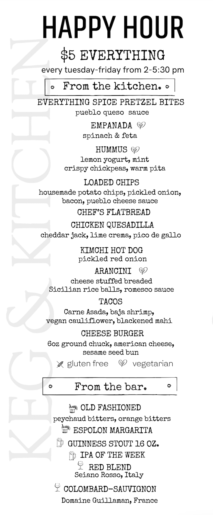 All Food Menus — Keg & Kitchen Named Best Bar Scene 2019 by NJ Monthly