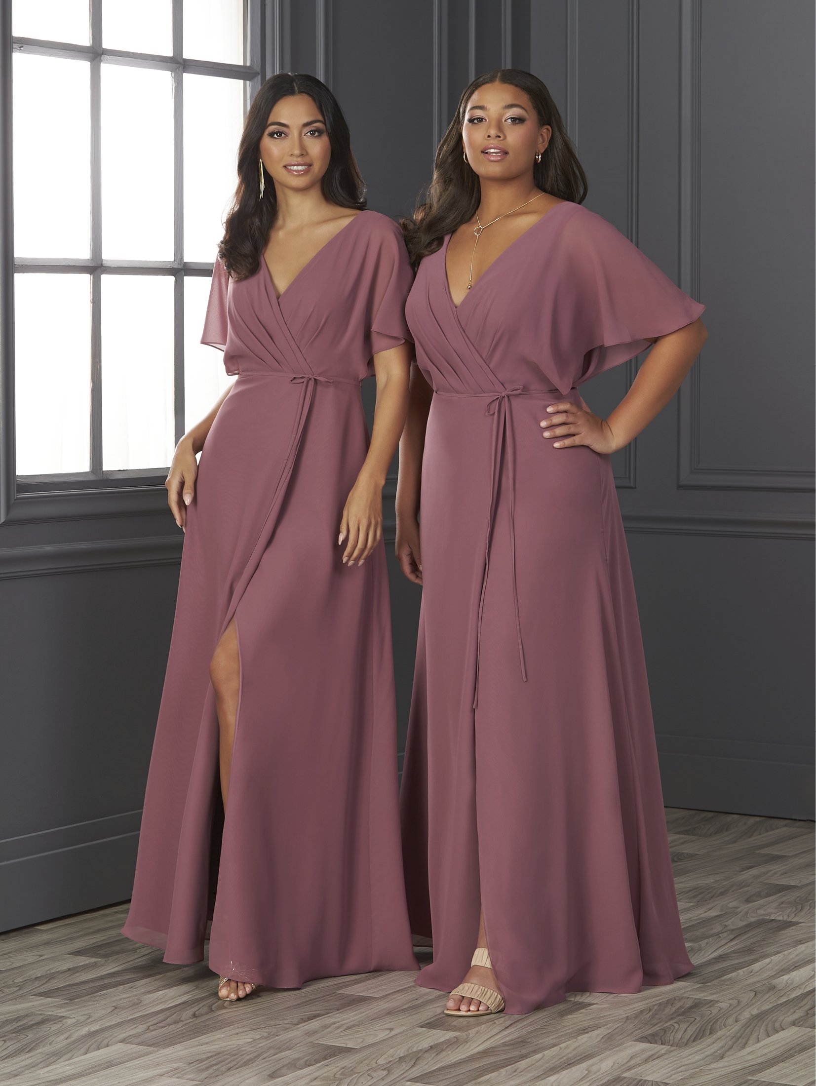 Dark Sage Bridesmaid Dresses Chiffon V-neck Appliques – Lisposa