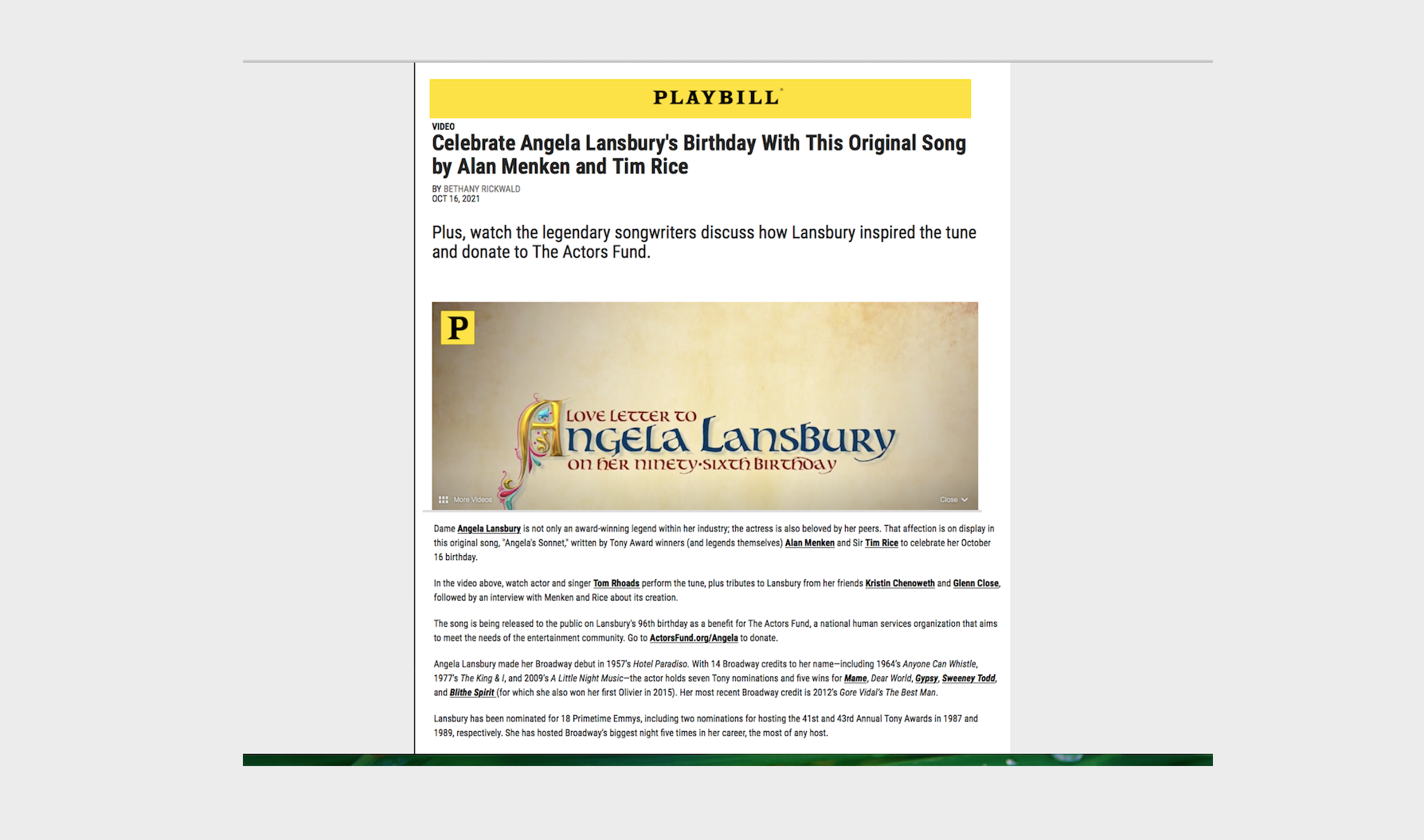 "ANGELA'S SONNET" BY TIM RICE AND ALAN MENKEN                   SUNG BY TOM RHOADS