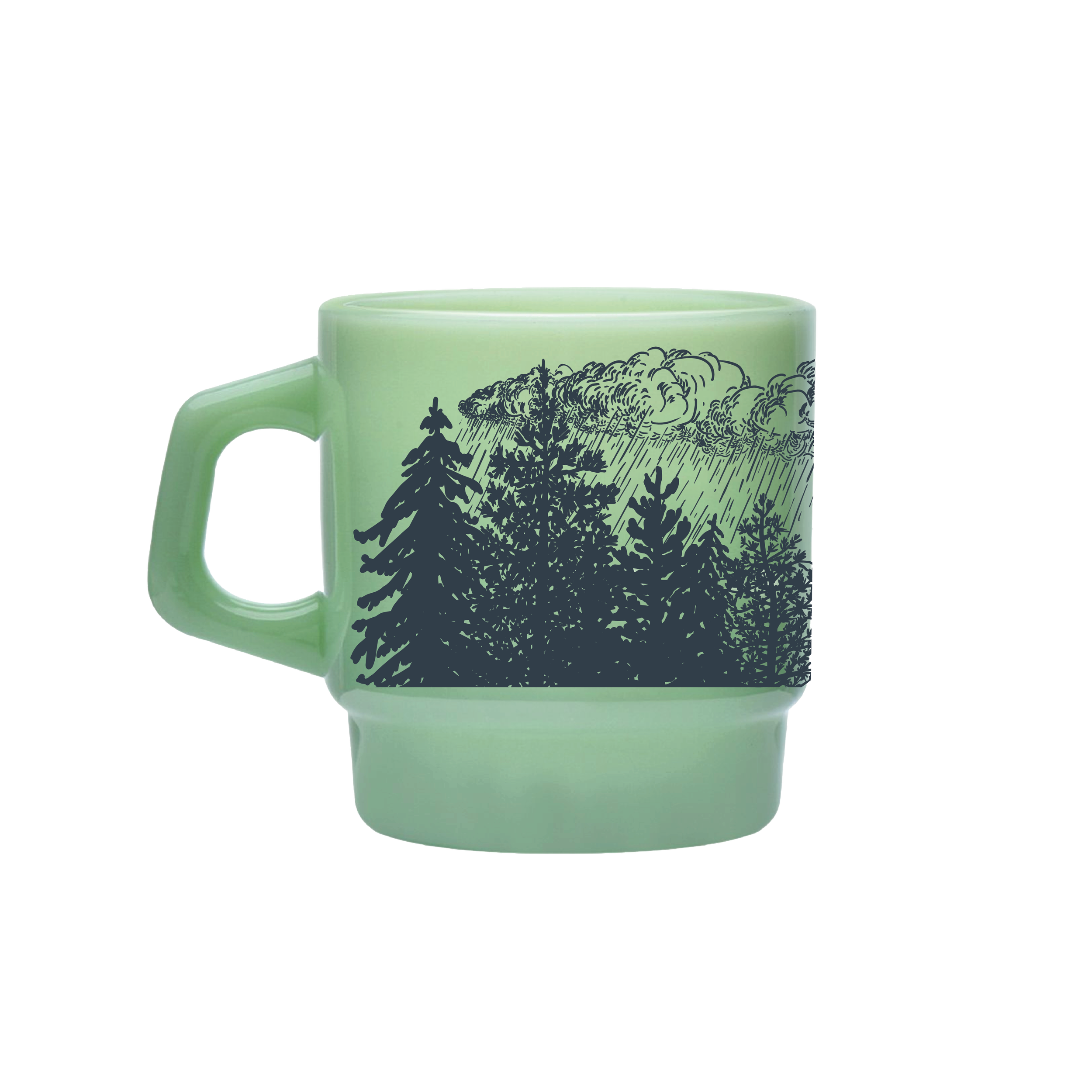 COMING SOON | MILK GLASS DINER MUG in GREEN | new art: tonx racing an evening storm