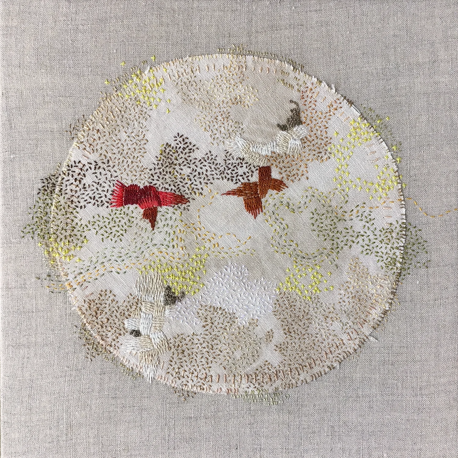 Bonnie Sennott, A Year in Thread: March , pearl cotton, walnut-dyed linen, and linen, 12” x 12” (2016)