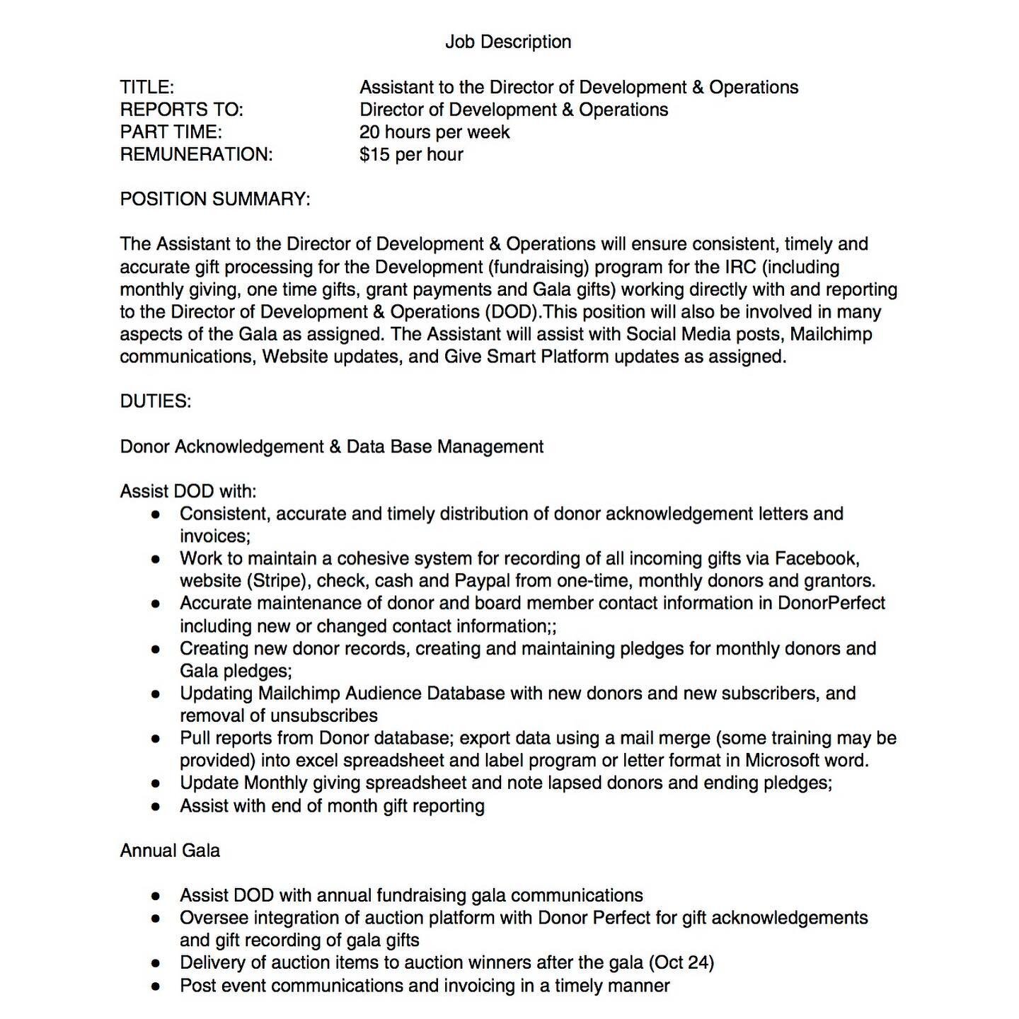 The IRC is hiring! We are looking for an Assistant to the Director of Development and Operations. If you or someone you know would be an excellent fit, please do apply or encourage them to apply. Applications can be sent to jean@ircsgv.org. Please be