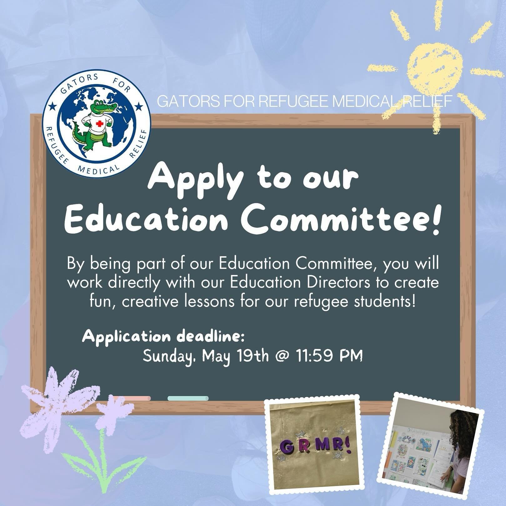 Hey GRMR! We hope you all are having a great start to your summer ☀️

Our Directors of Education, Krishna and Najli, are looking for students to join the Education Committee. As a member of the committee, students will work to create fun and engaging
