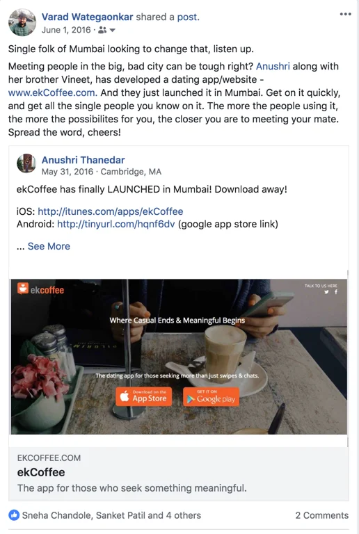 Friends posting about ekCoffee