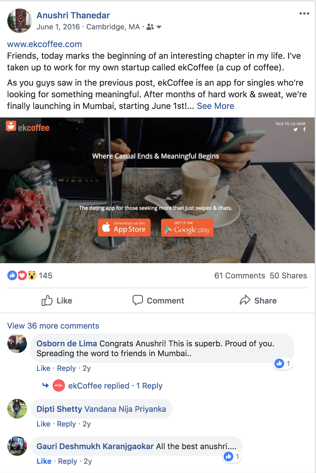 Soft launching via Facebook post